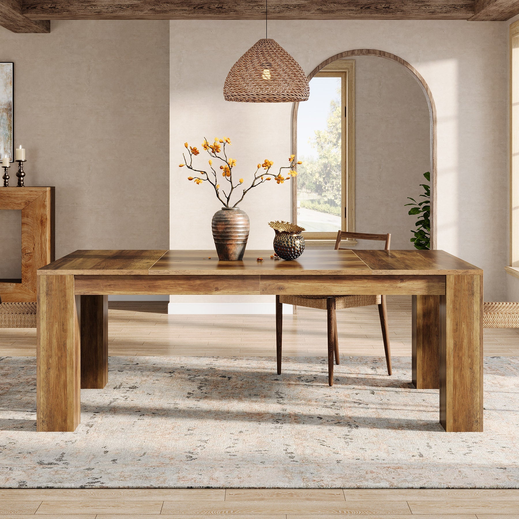 160 cm Dining Table, Farmhouse Kitchen Dinner Table for 4-6 People