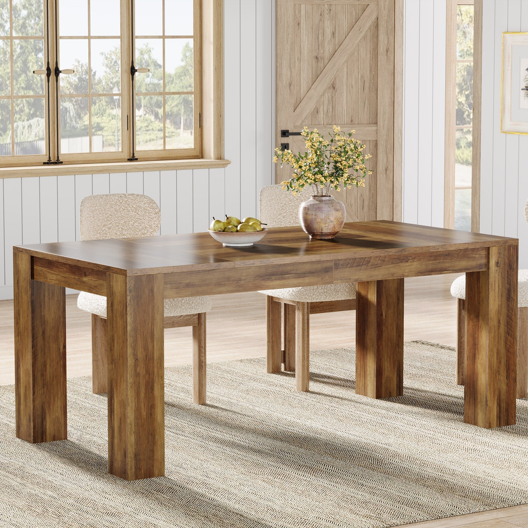 160 cm Dining Table, Farmhouse Kitchen Dinner Table for 4-6 People