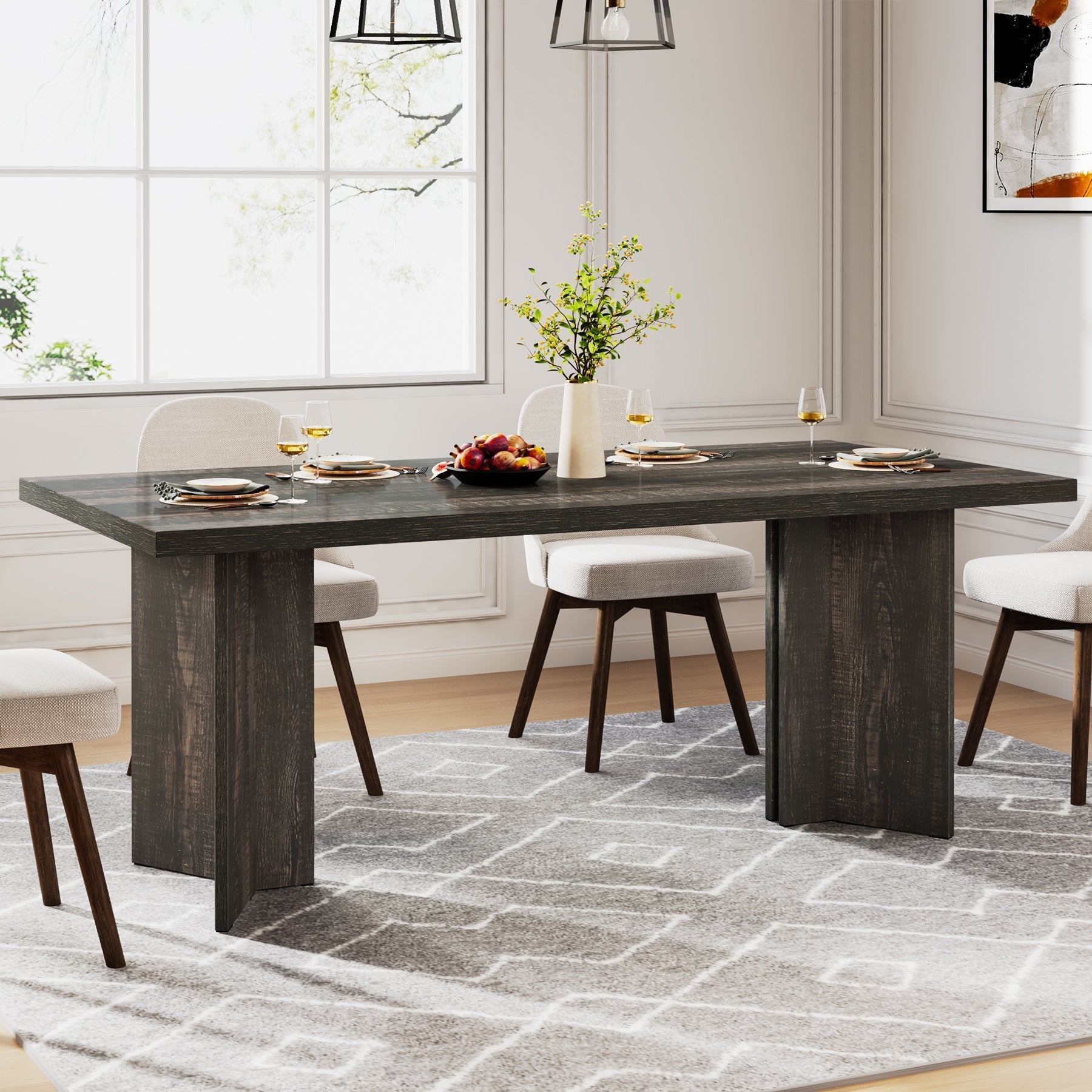 160 cm Dining Table, Farmhouse Kitchen Table with Large Tabletop for 4-6