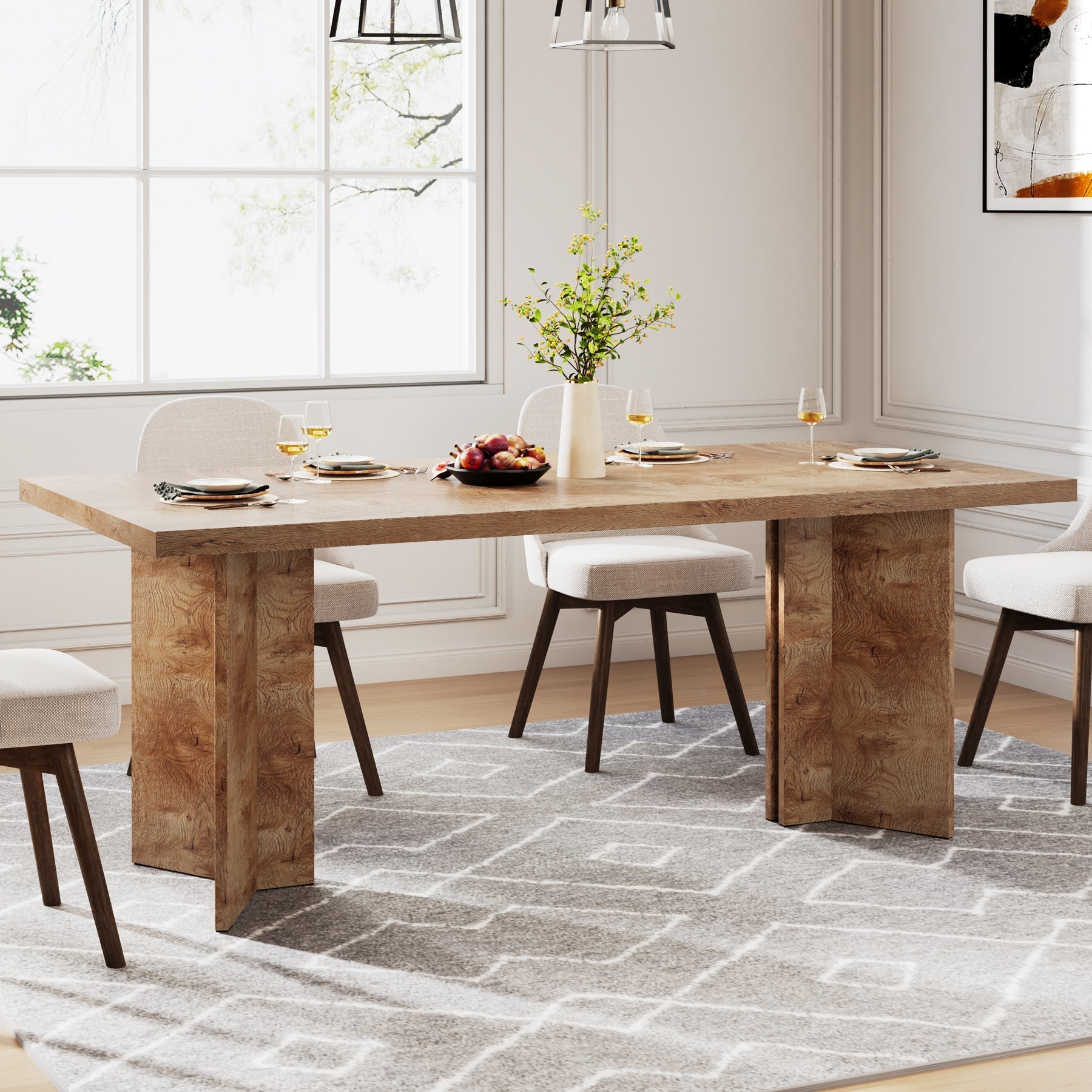 160 cm Dining Table, Farmhouse Kitchen Table with Large Tabletop for 4-6