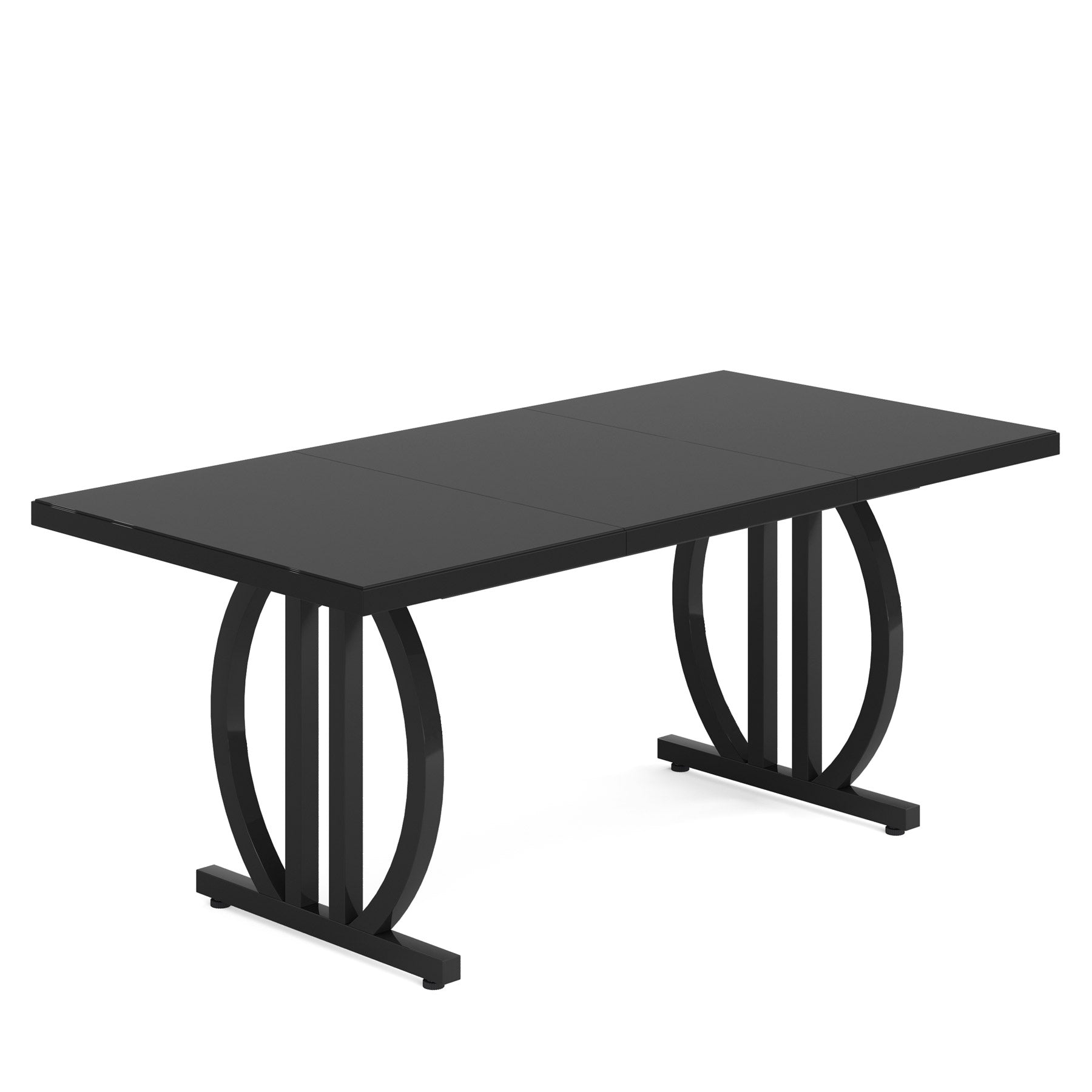 160 cm Dining Table for 4-6 People, Modern Kitchen Dinner Table with Metal Frame