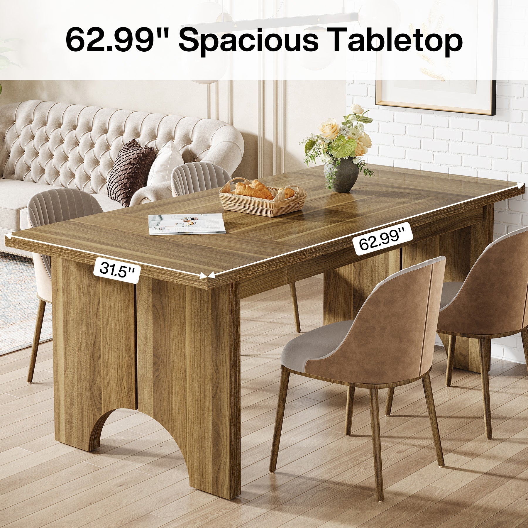 160 cm Dining Table, Farmhouse Kitchen Dinner Table for 6 People