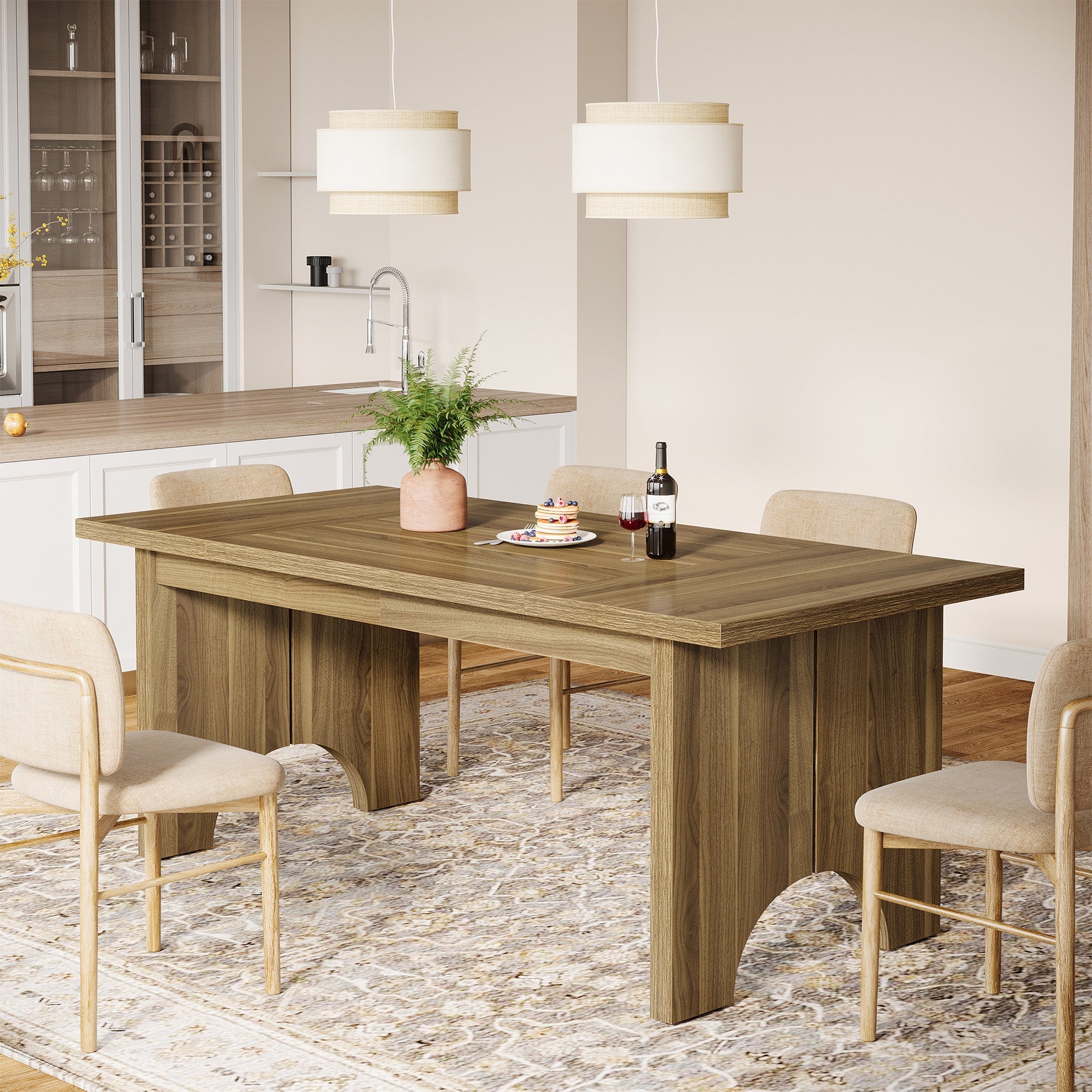 160 cm Dining Table, Farmhouse Kitchen Dinner Table for 6 People