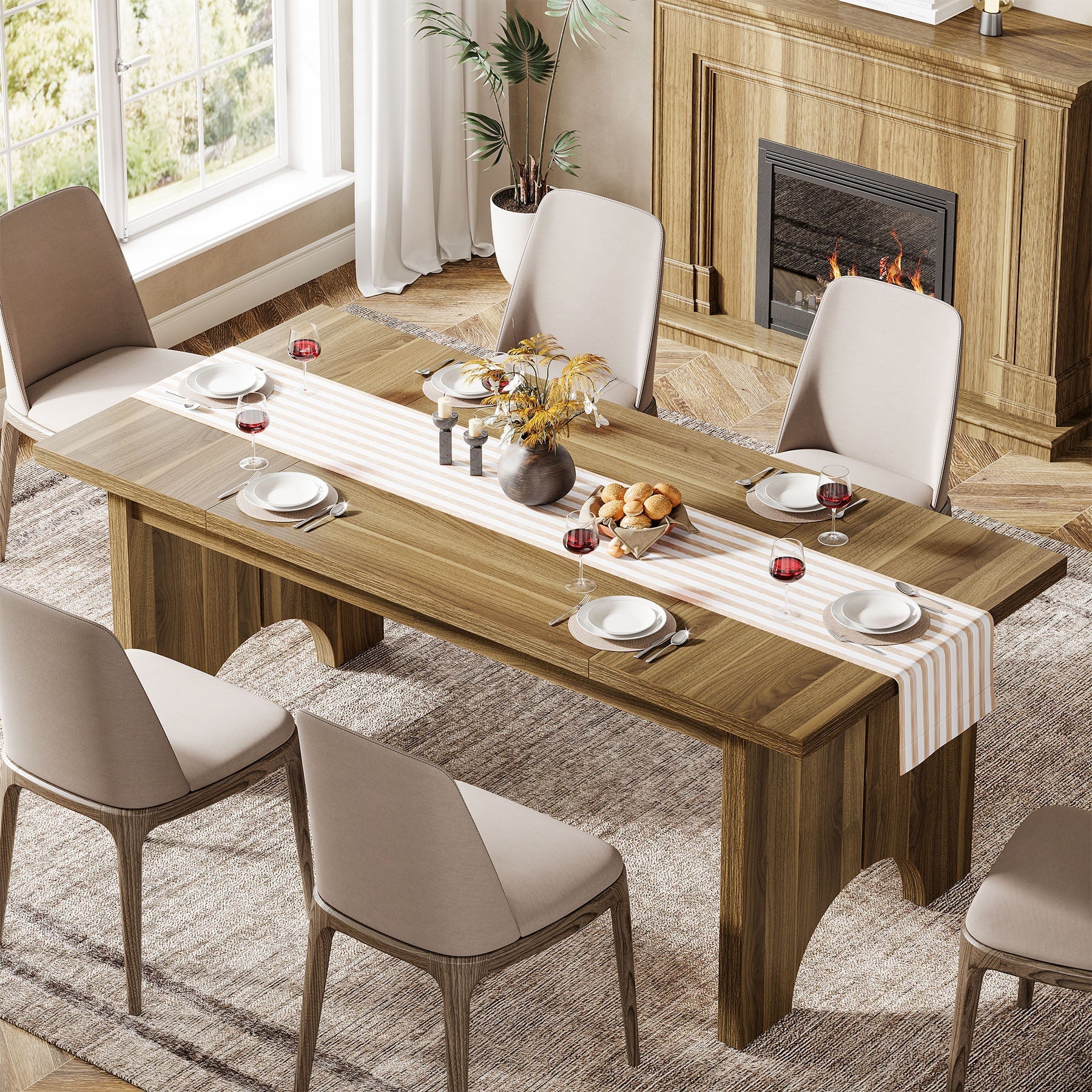 160 cm Dining Table, Farmhouse Kitchen Dinner Table for 6 People