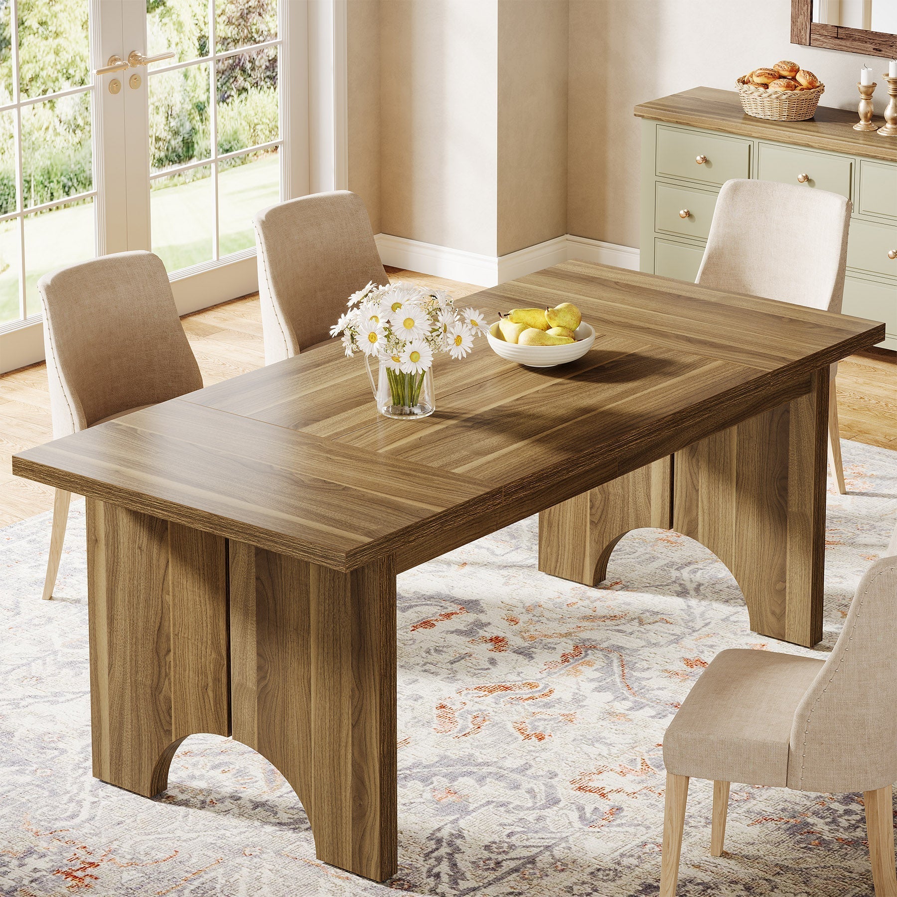 160 cm Dining Table, Farmhouse Kitchen Dinner Table for 6 People