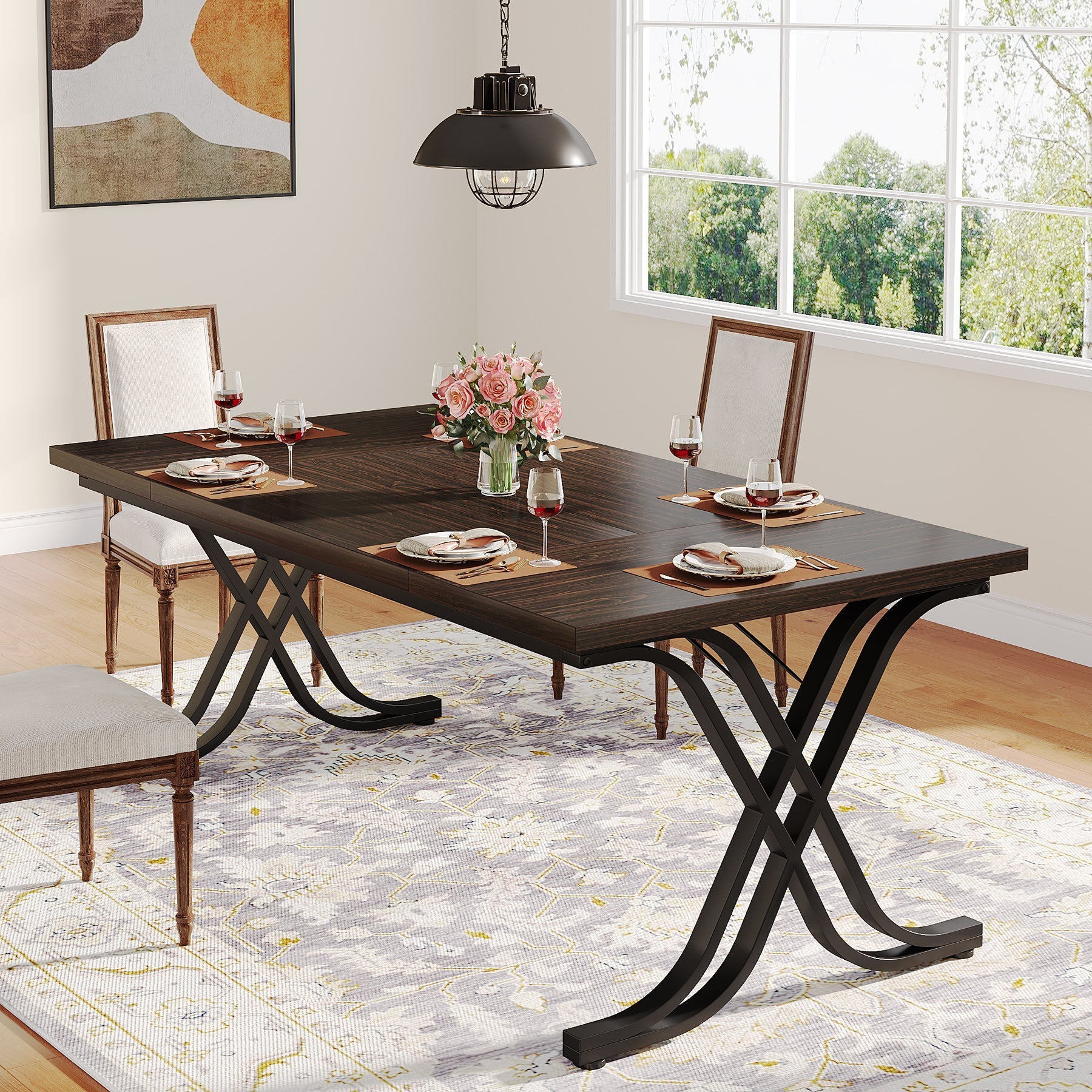 160 cm Dining Table, Large Wood Kitchen Table for 4-6 People