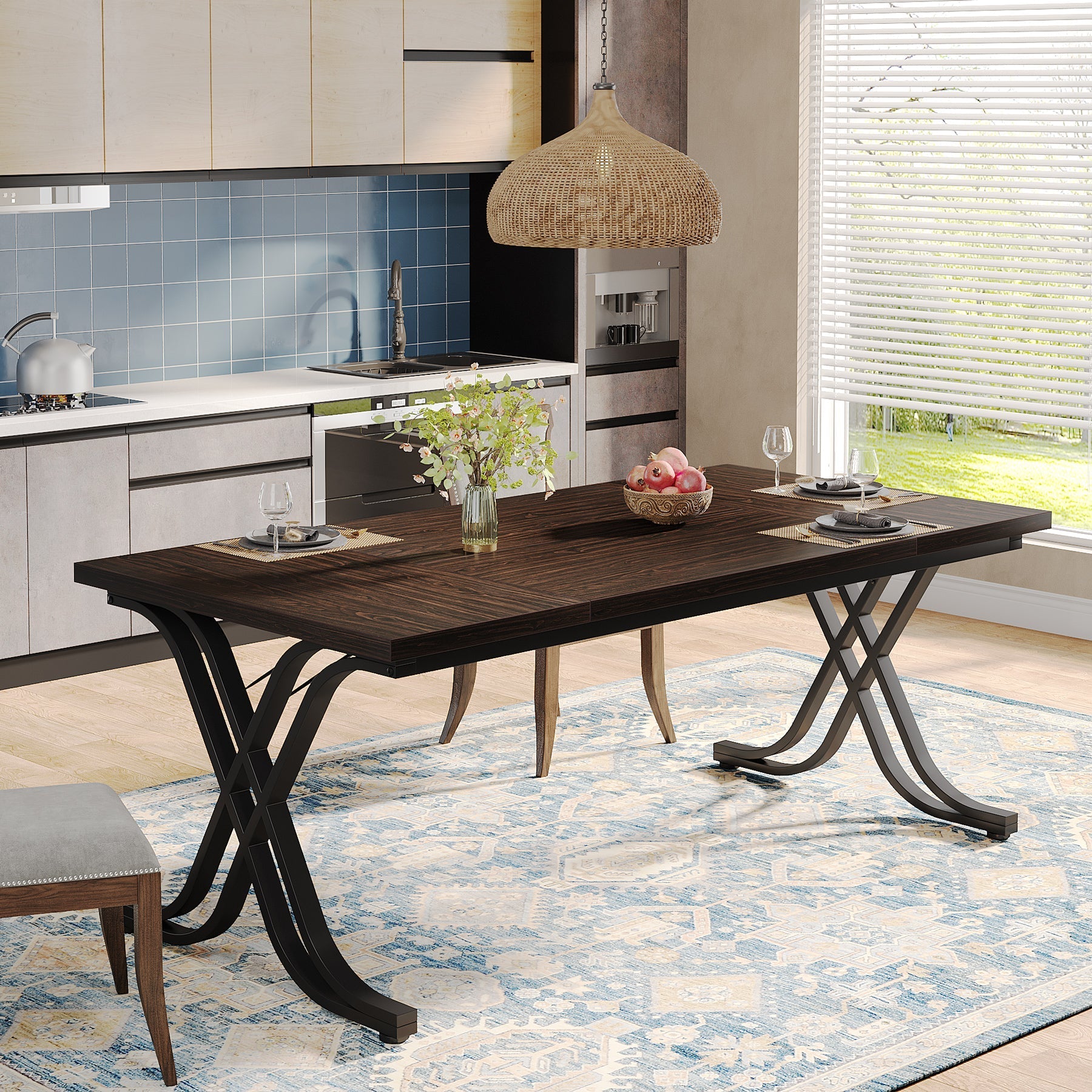 160 cm Dining Table, Large Wood Kitchen Table for 4-6 People