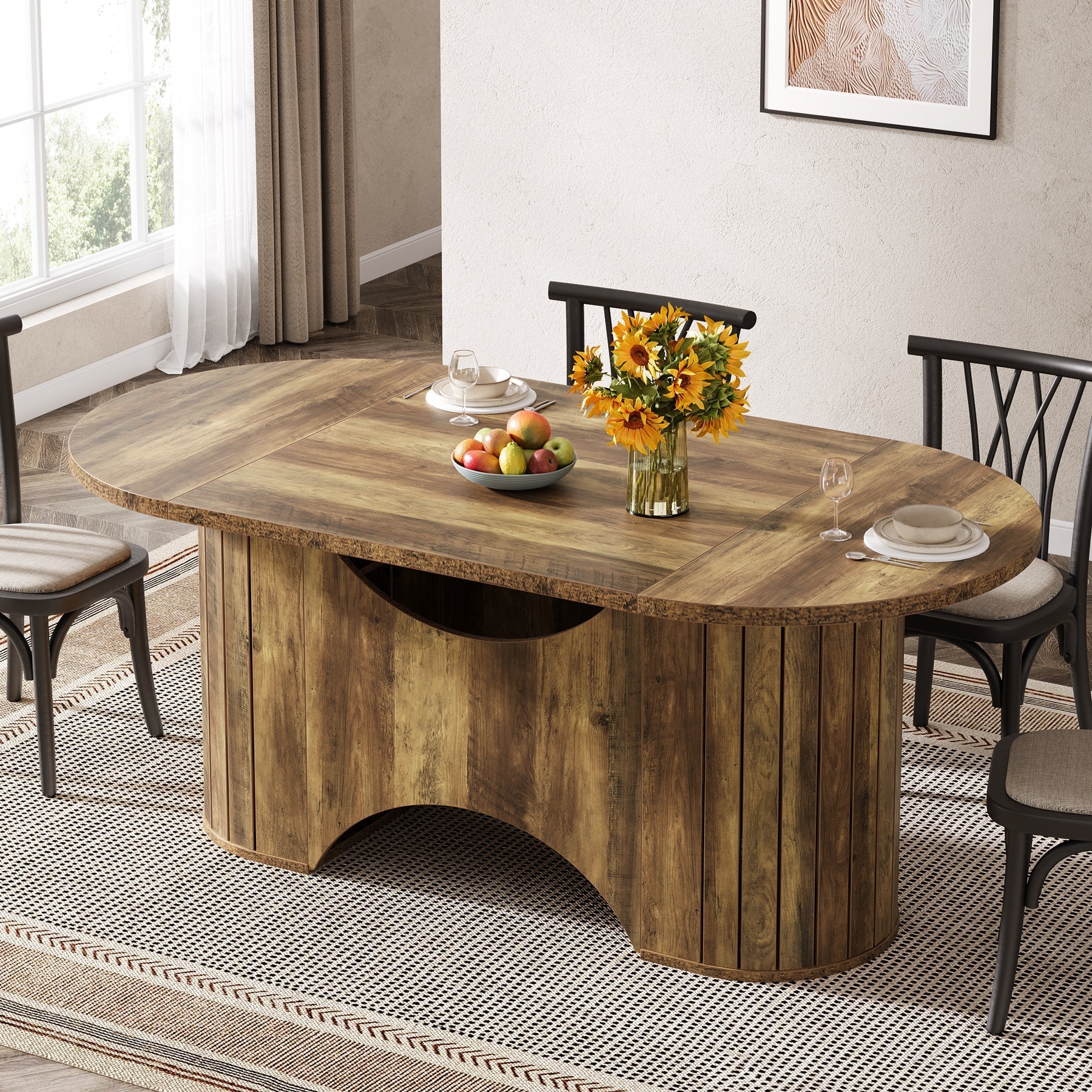 160 cm Dining Table, Oval Farmhouse Kitchen Table for 4