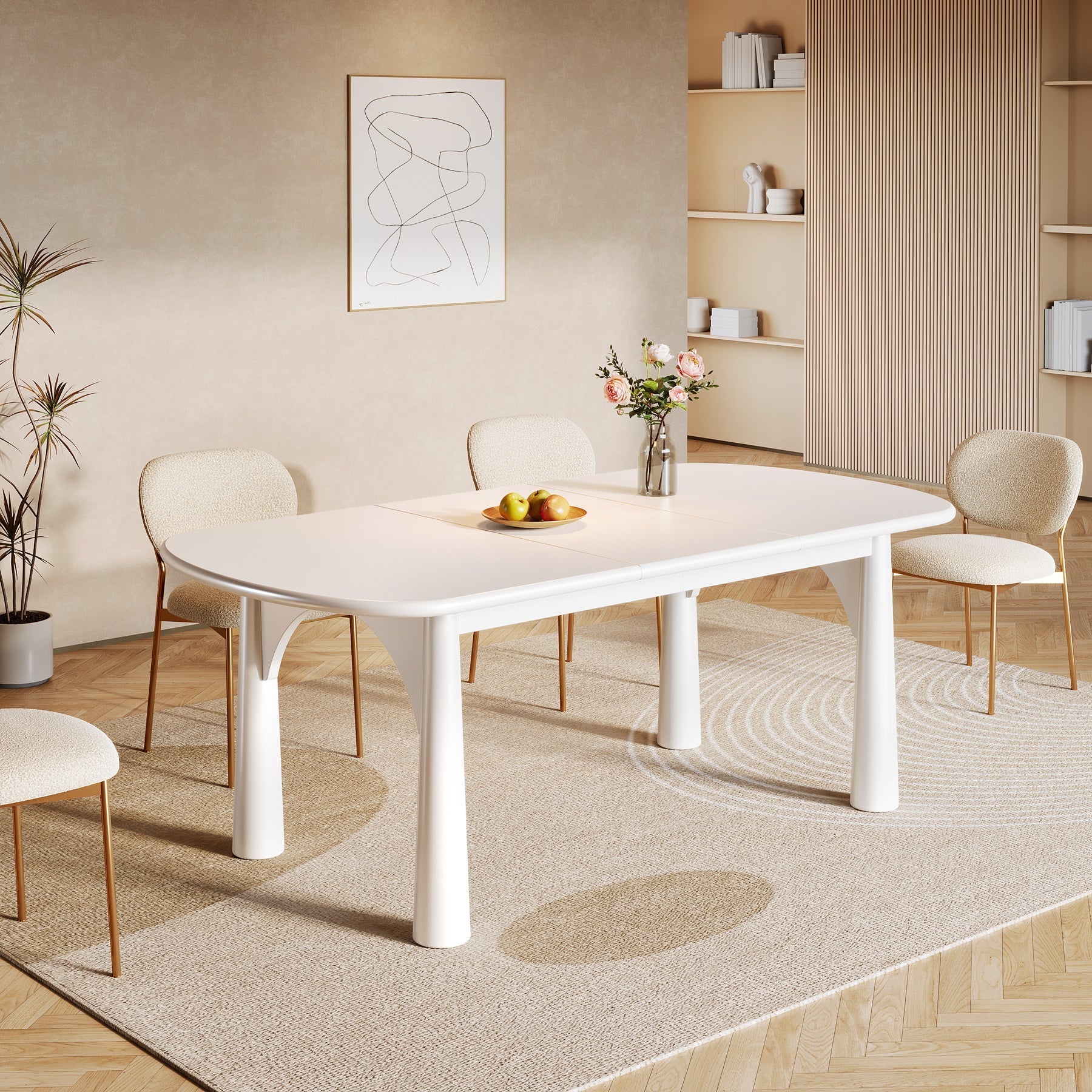 160 cm Dining Table, Oval Kitchen Table with Solid Wood Legs for 4-6 People