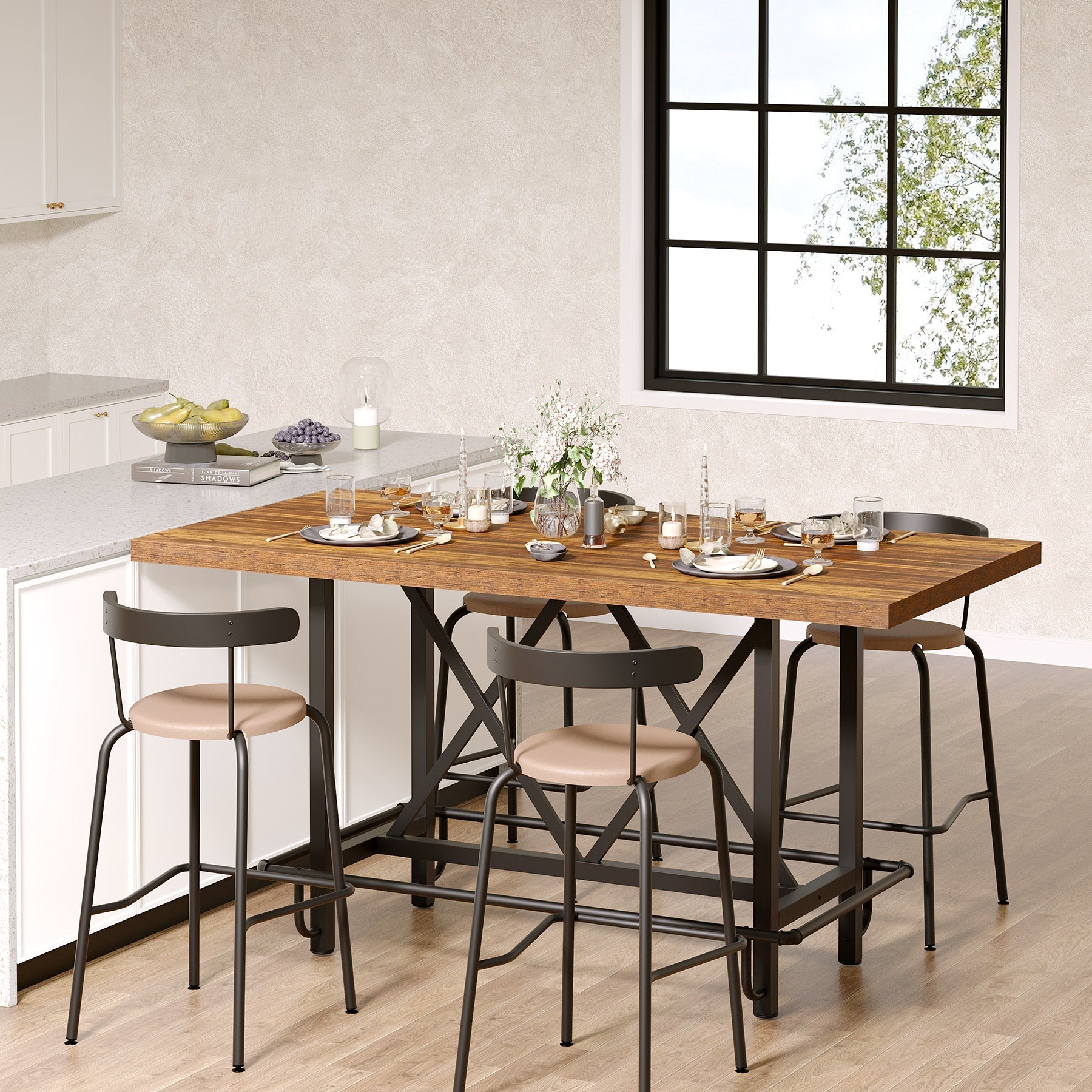 160 cm Dining Table, Rectangular Kitchen Table for 6 People