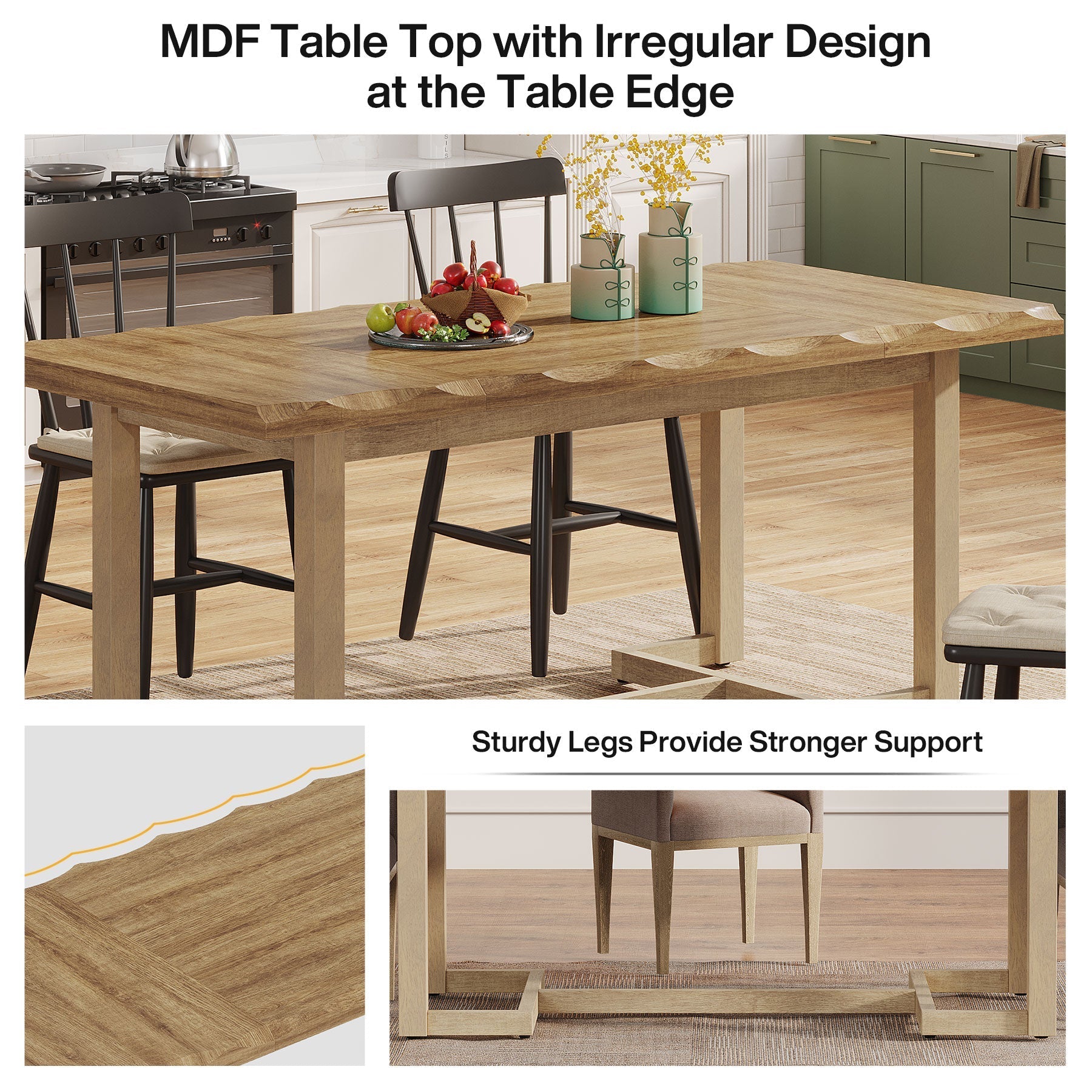 160 cm Dining Table, Rectangular Wood Kitchen Table for 4-6