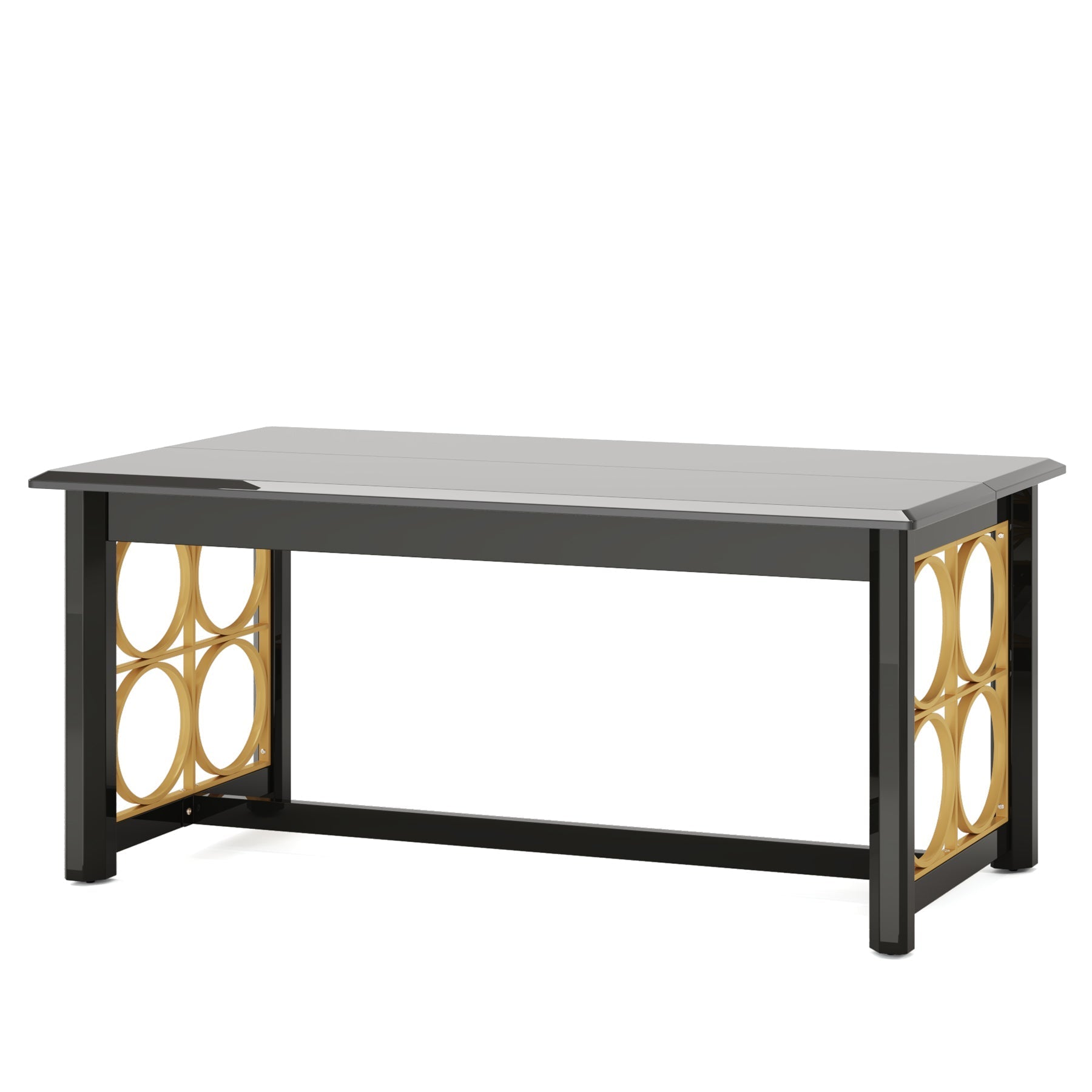 160 cm Dining Table with Gold Metal & Glossy Surface for 4-6 People