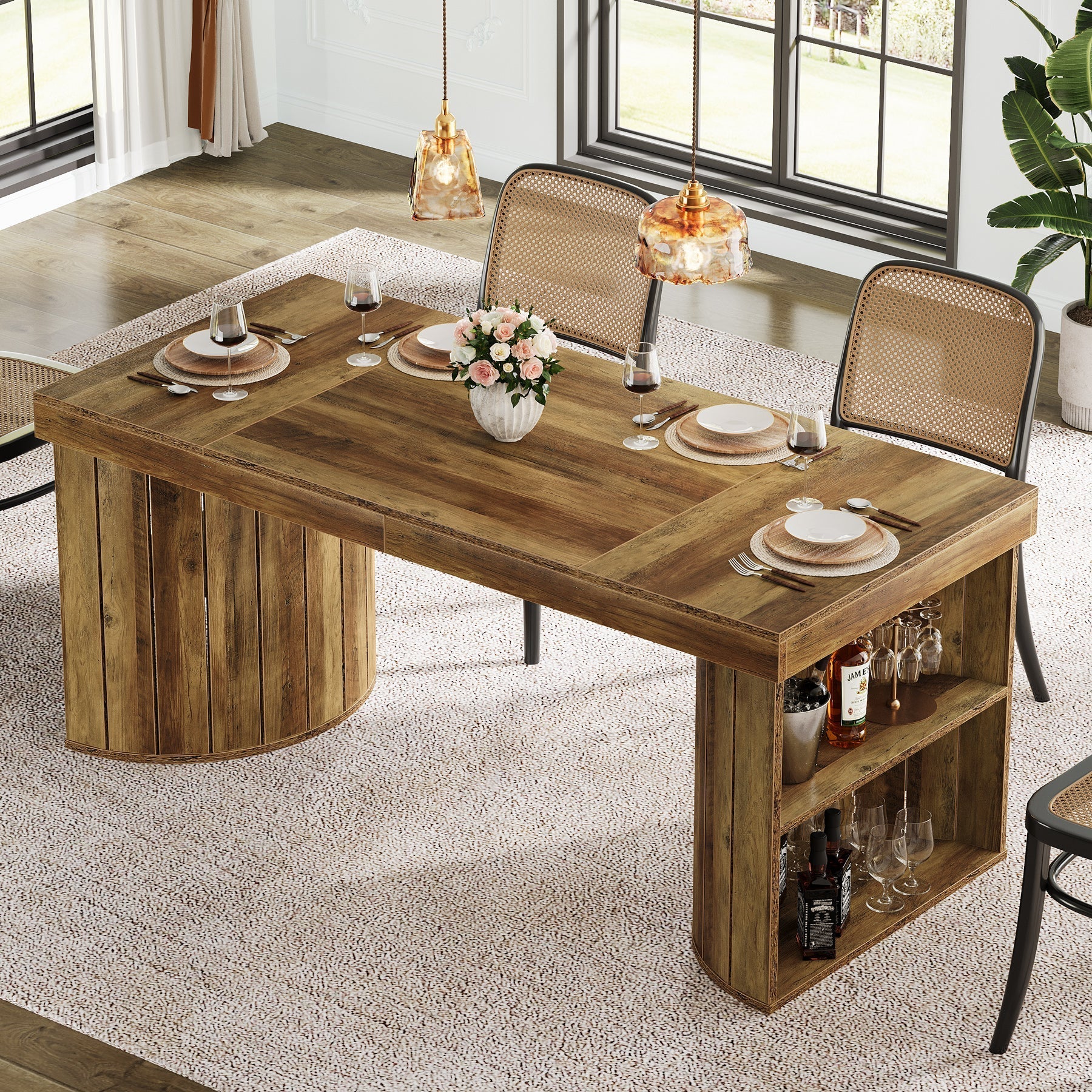 160 cm Dining Table, Wood Dinner Table Kitchen Table for 4-6 People