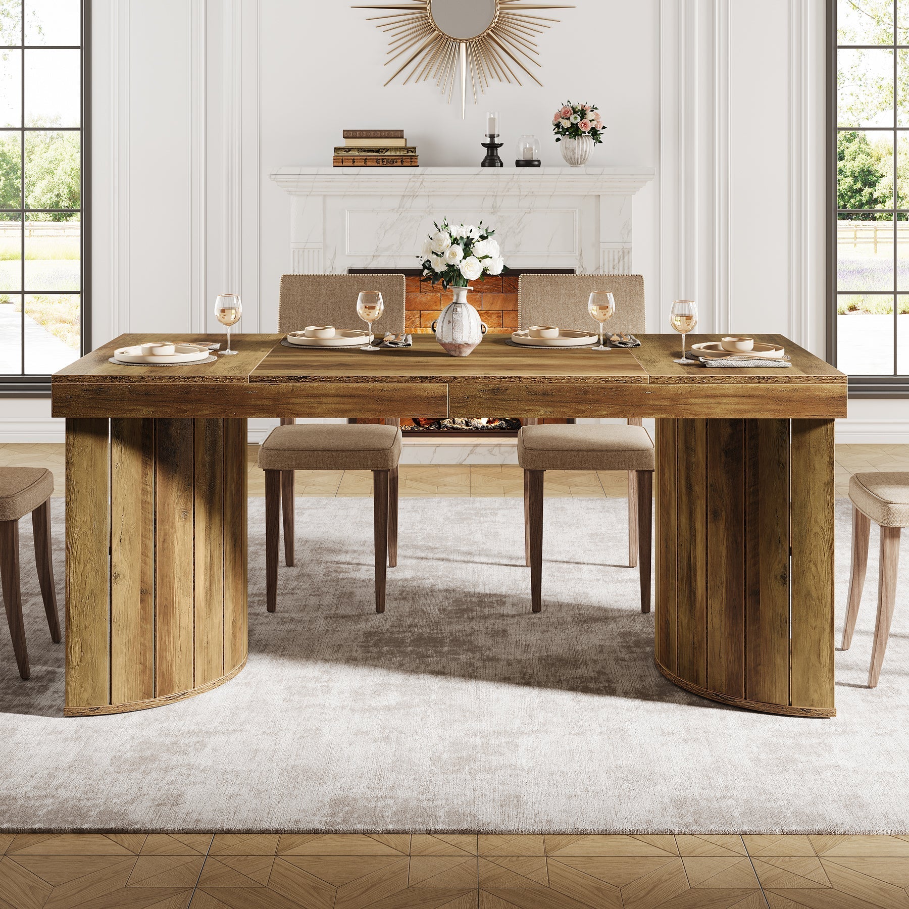 160 cm Dining Table, Wood Dinner Table Kitchen Table for 4-6 People