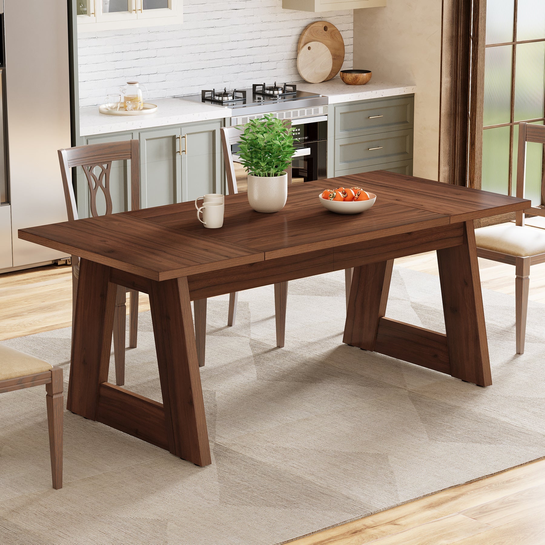 160 cm Dining Table, Wood Farmhouse Kitchen Table for 4-6