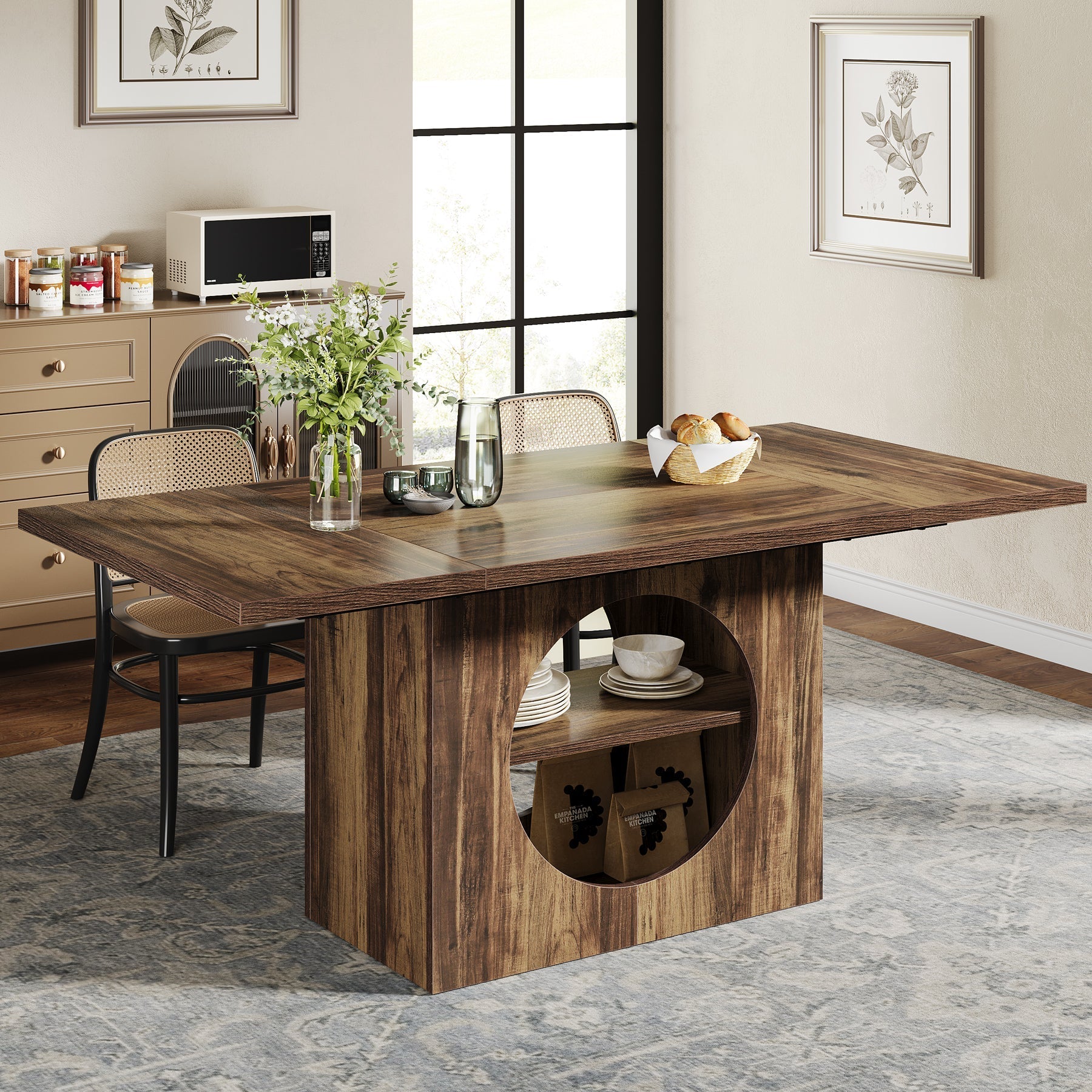 160 cm Dining Table, Wood Kitchen Table with Storage for 4-6