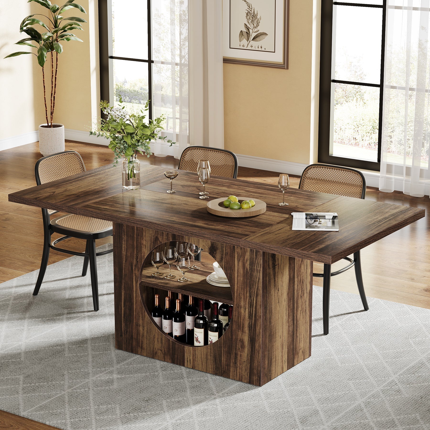 160 cm Dining Table, Wood Kitchen Table with Storage for 4-6