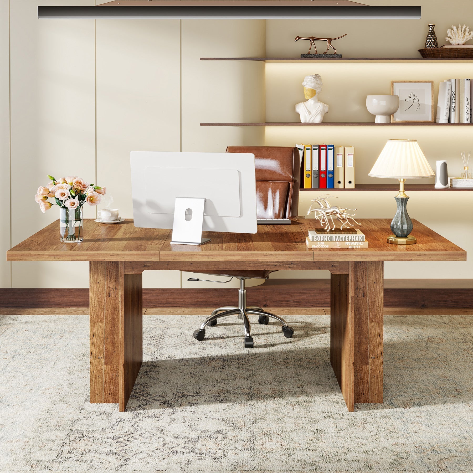 160 cm Executive Desk, Large Wood Computer Writing Table with Storage