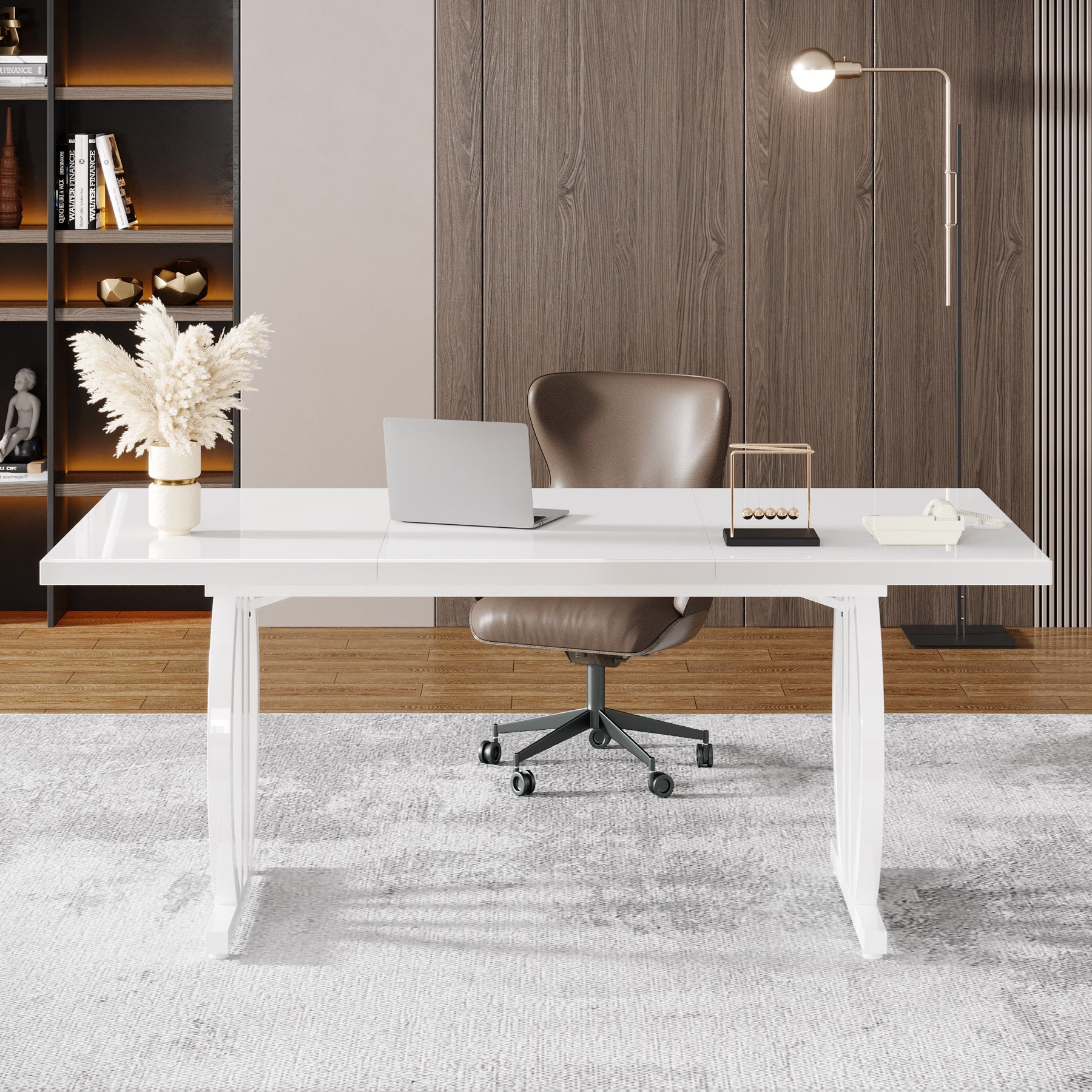 160 cm Executive Desk, Modern Computer Desk with Metal Geometric Base