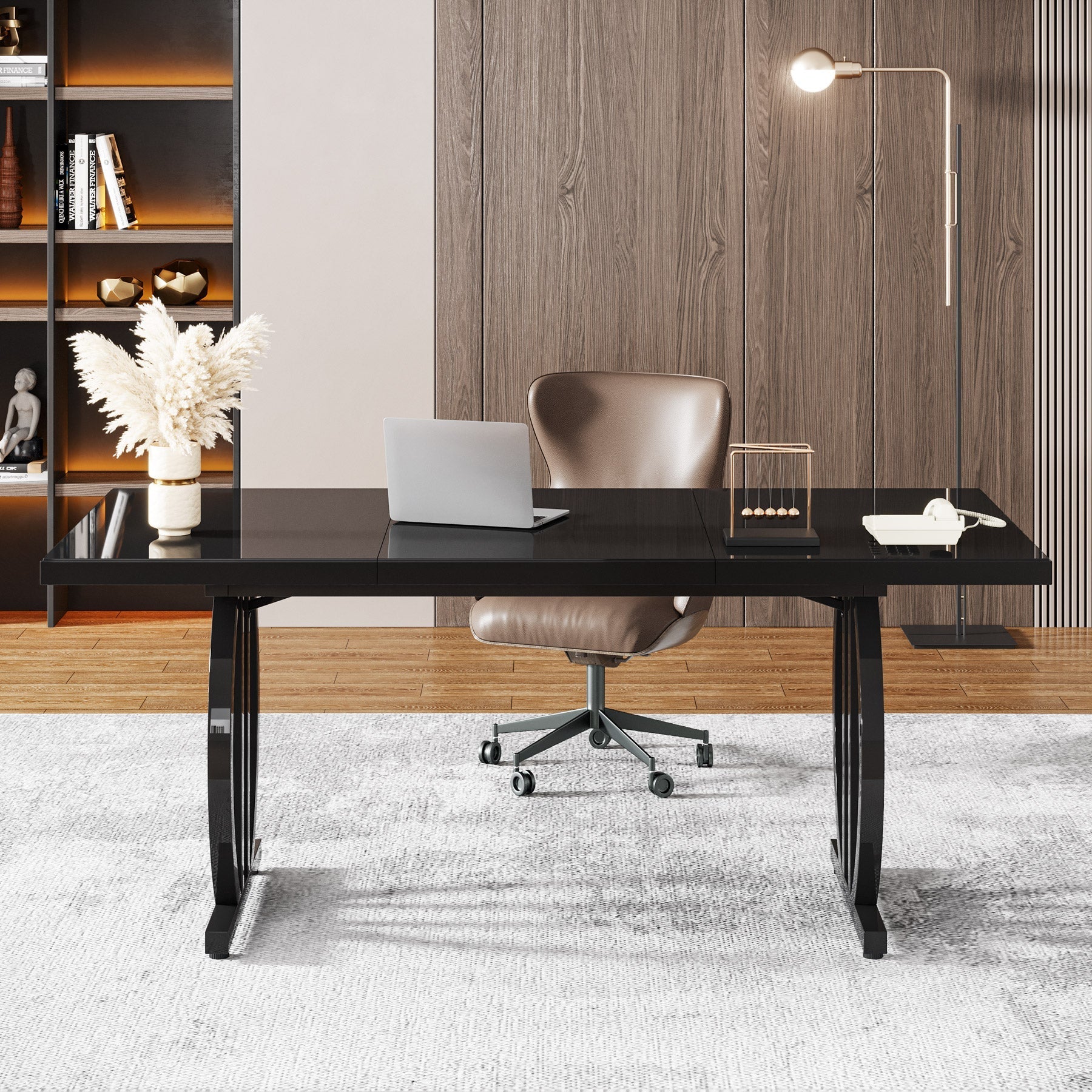 160 cm Executive Desk, Modern Computer Desk with Metal Geometric Base