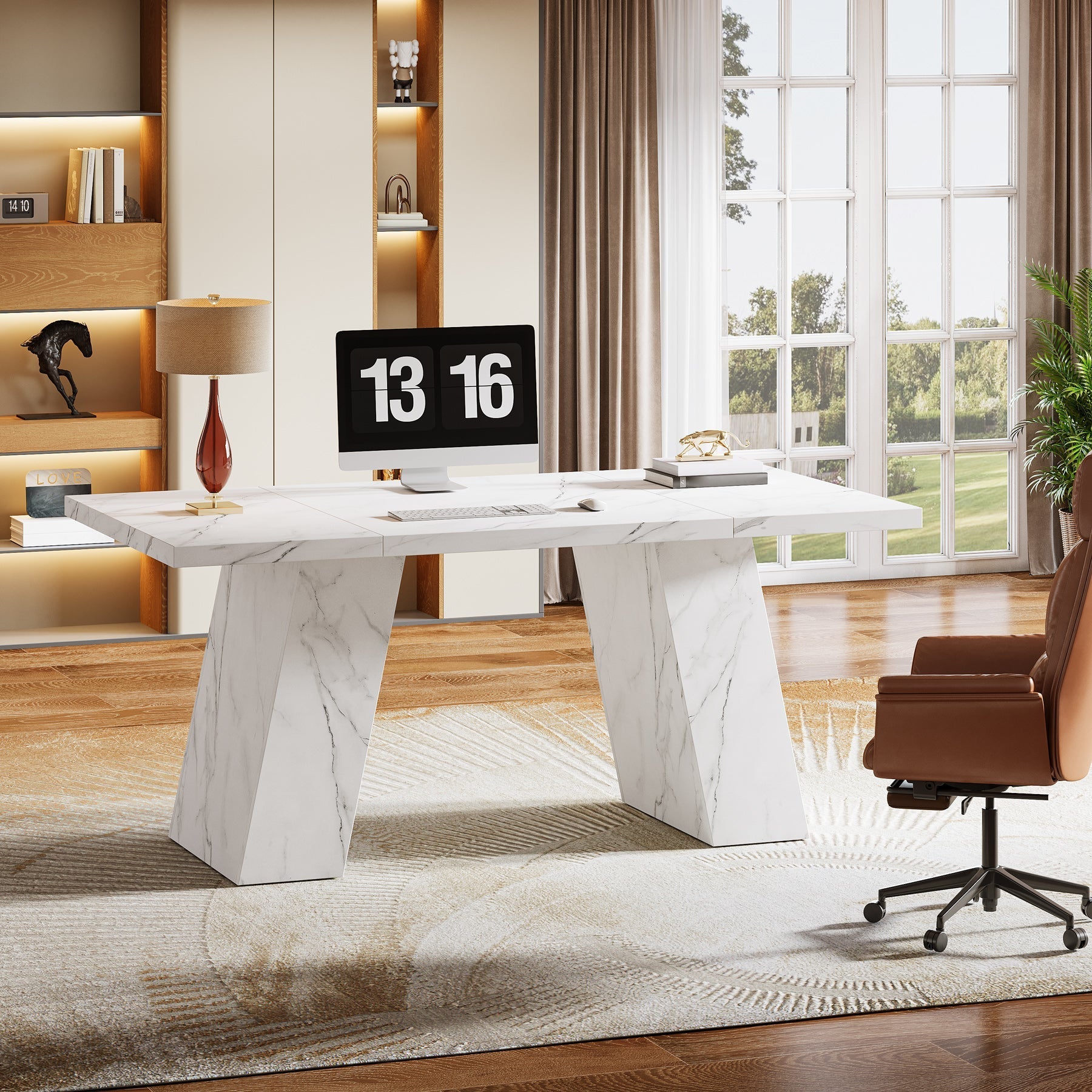 160 cm Executive Desk, Modern Faux Marble Computer Desk