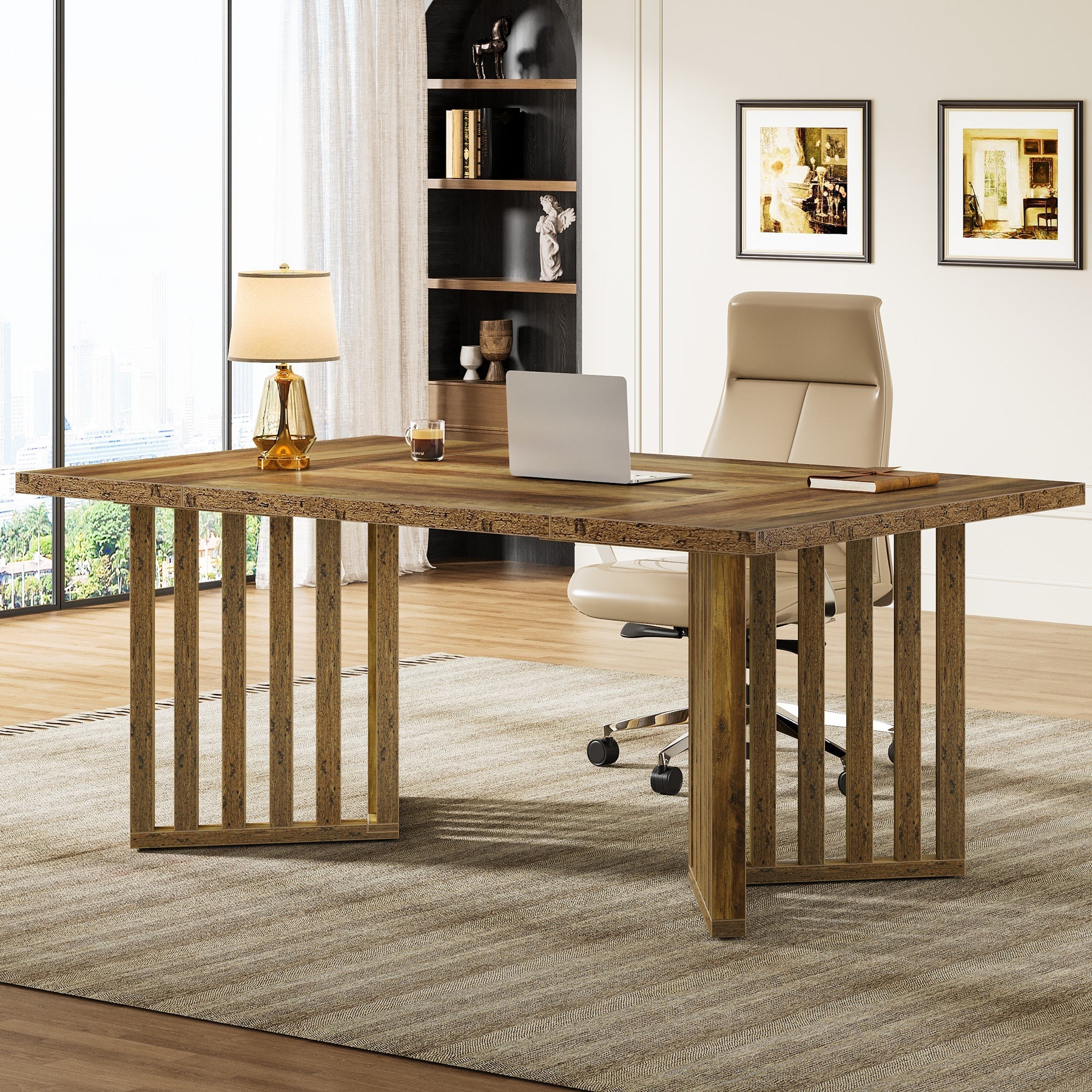 160 cm Executive Desk, Modern Office Computer Desk with Slatted Pedestal