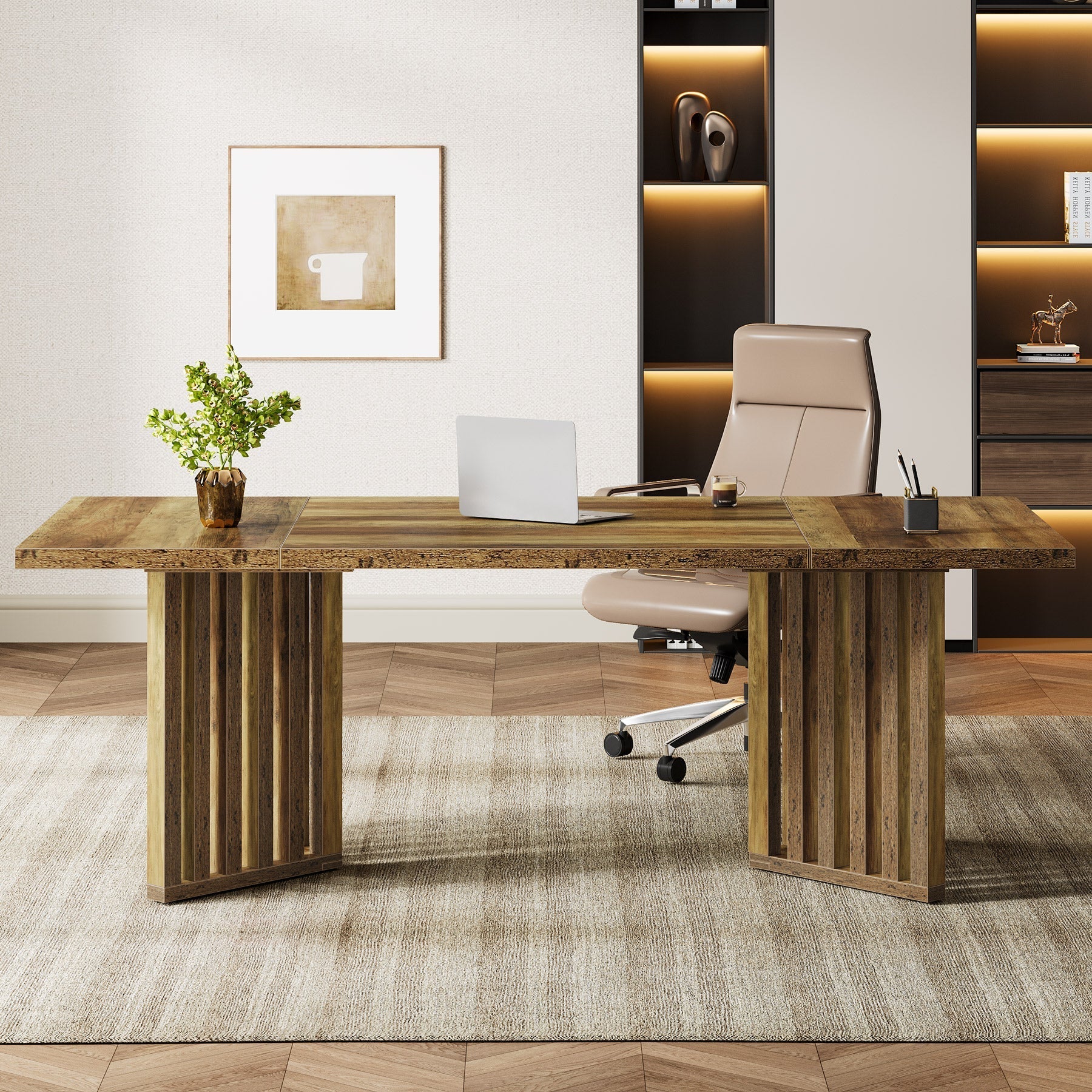 160 cm Executive Desk, Modern Office Computer Desk with Slatted Pedestal