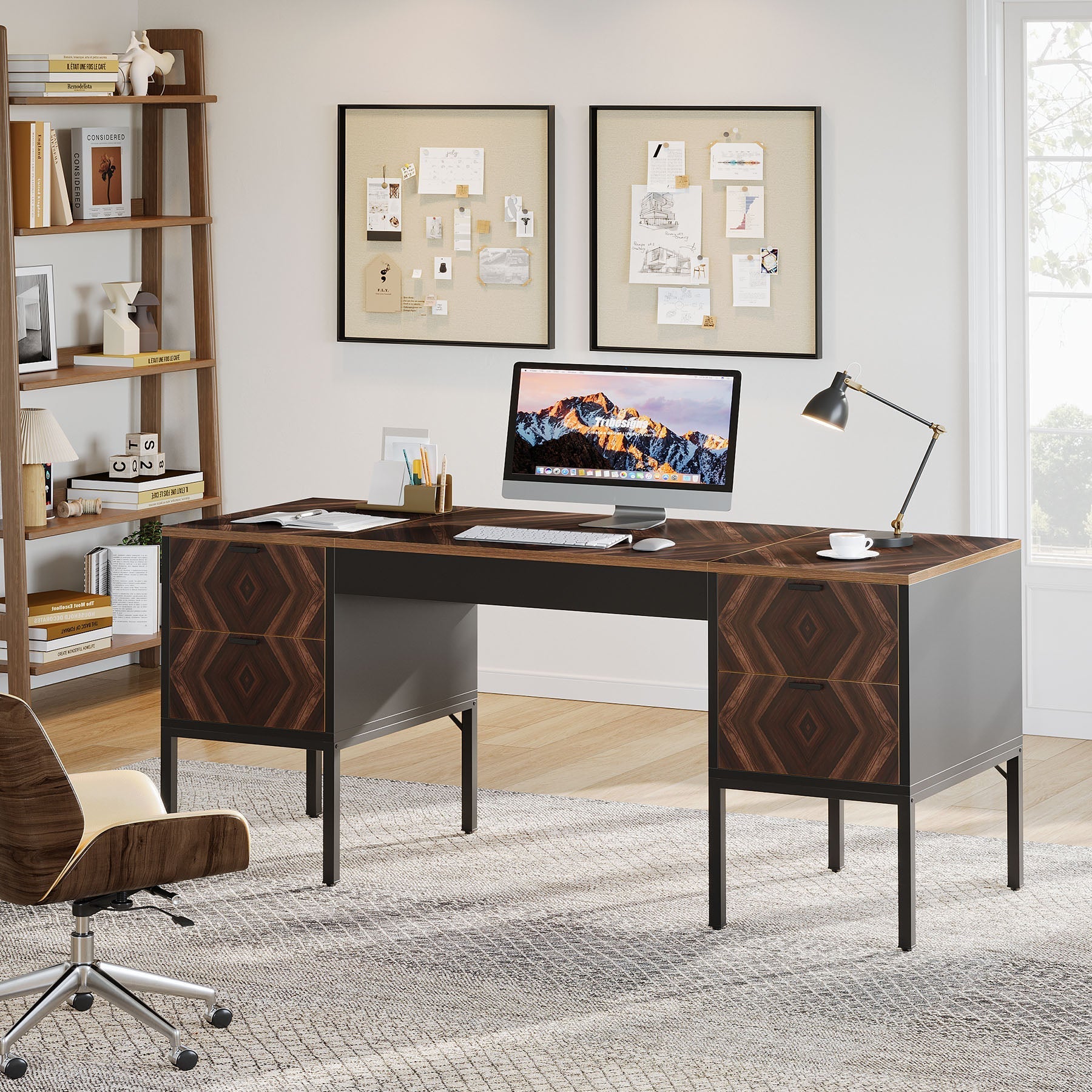 160 cm Executive Desk, Rustic Computer Office Desk with 4 Drawers