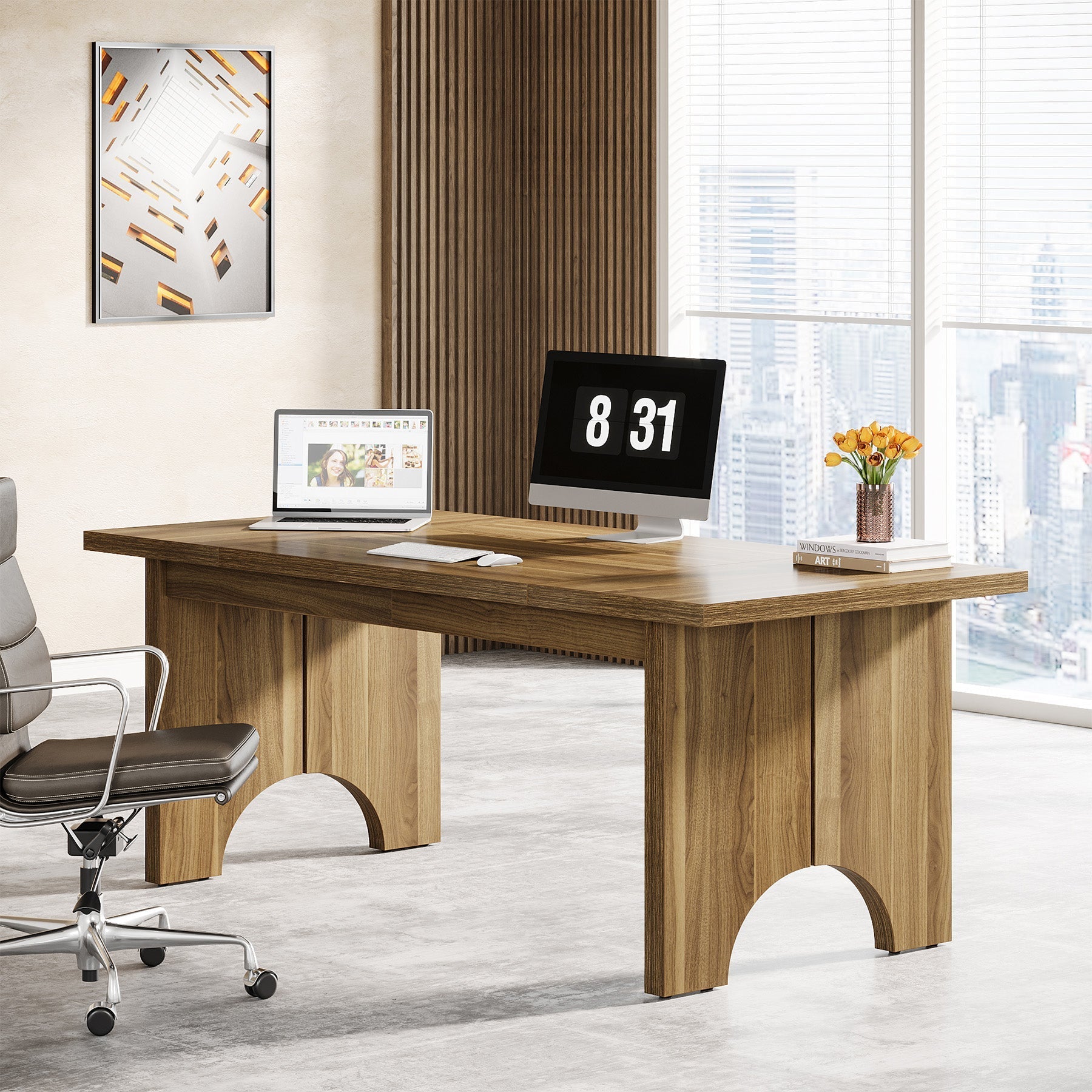 160 cm Executive Desk, Rustic Wood Computer Desk Office Desk