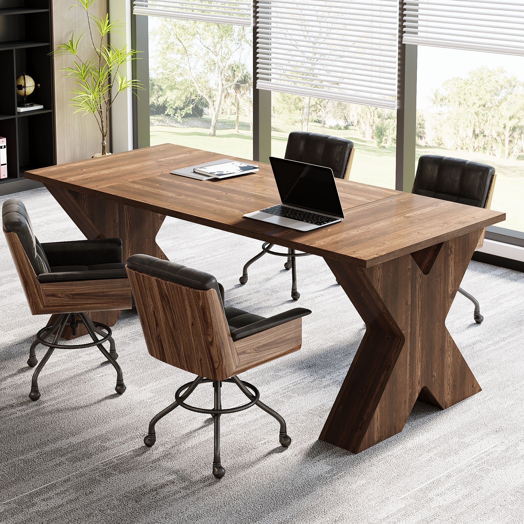 160 cm Executive Desk, Wood Computer Desk with X-Shaped Pedestal Base