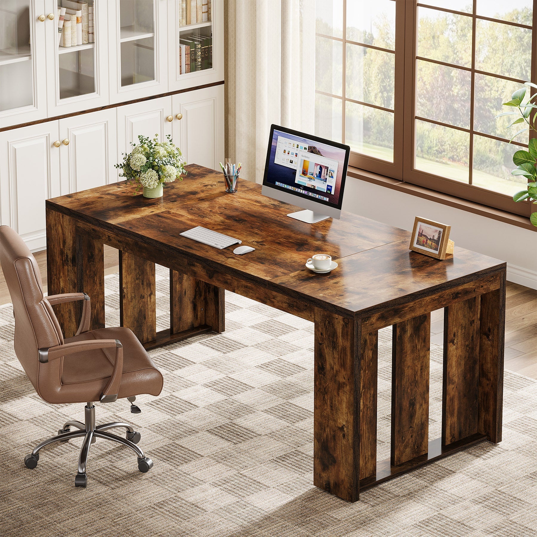 160 cm Executive Desk, Wood Computer Table Conference Table for 4-6