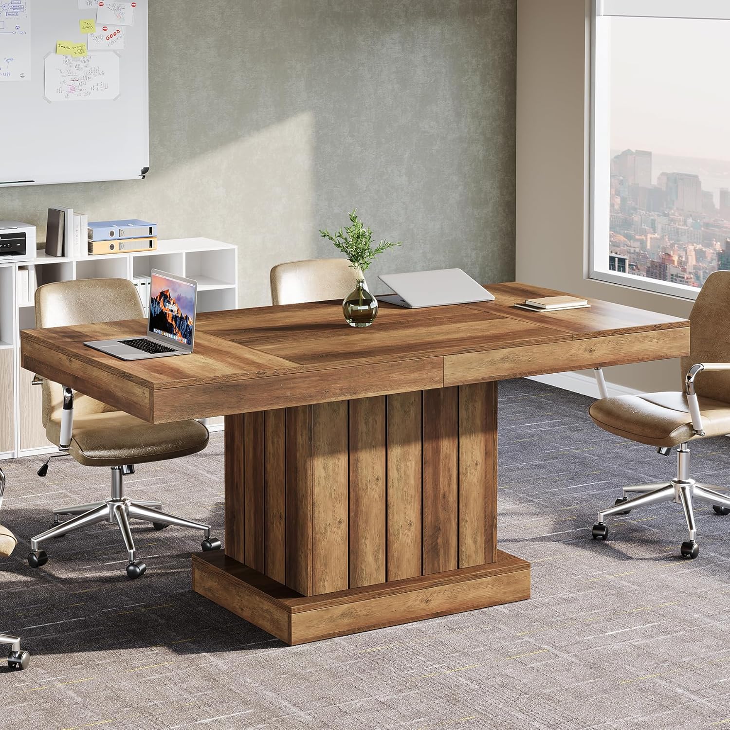 160 cm Executive Desk, Wooden Computer Writing Conference Table with Heavy Duty Pedestal