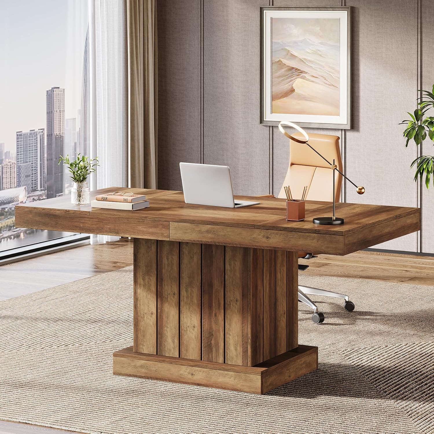 160 cm Executive Desk, Wooden Computer Writing Conference Table with Heavy Duty Pedestal