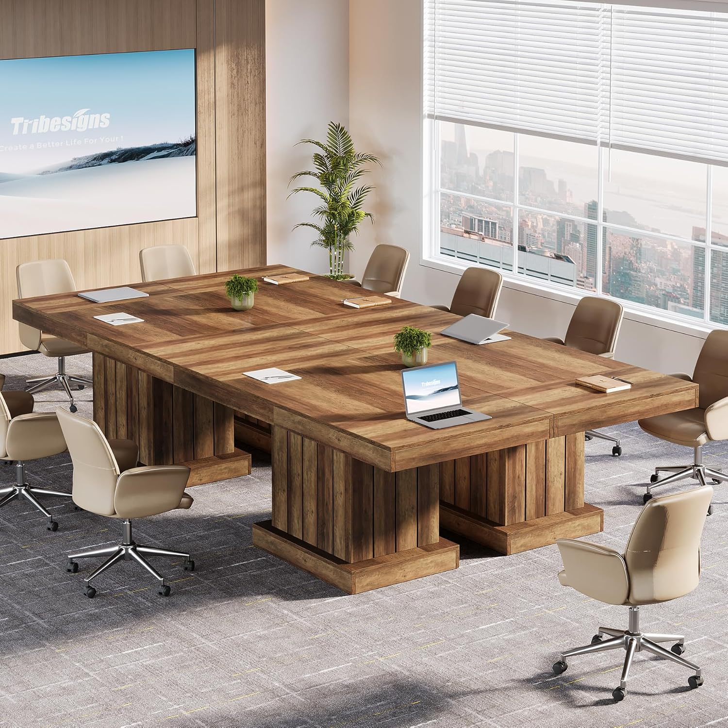 160 cm Executive Desk, Wooden Computer Writing Conference Table with Heavy Duty Pedestal