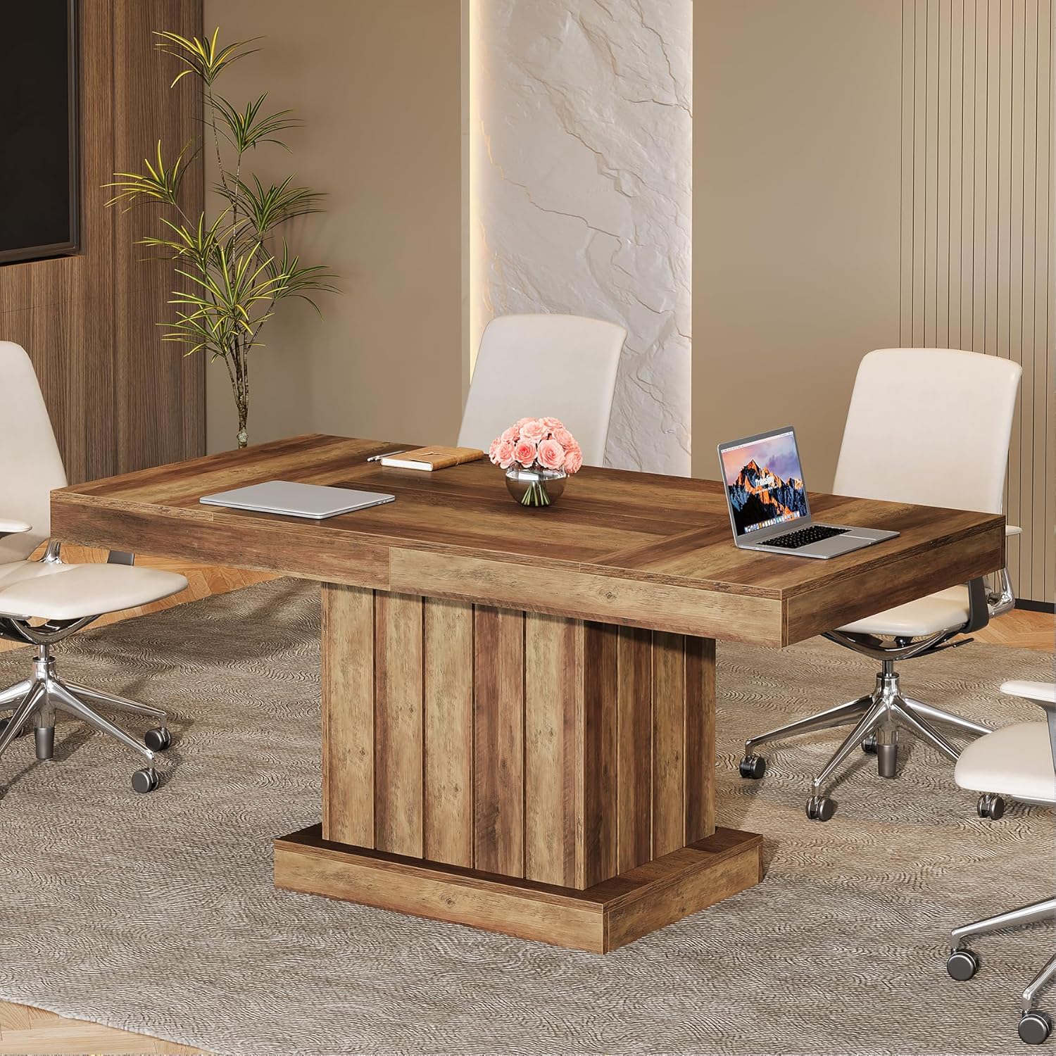 160 cm Executive Desk, Wooden Computer Writing Conference Table with Heavy Duty Pedestal