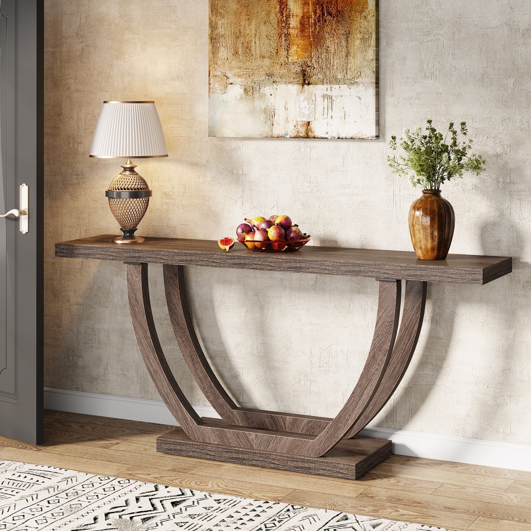 160 cm Farmhouse Console Table, 2-Tier Entryway Sofa Table