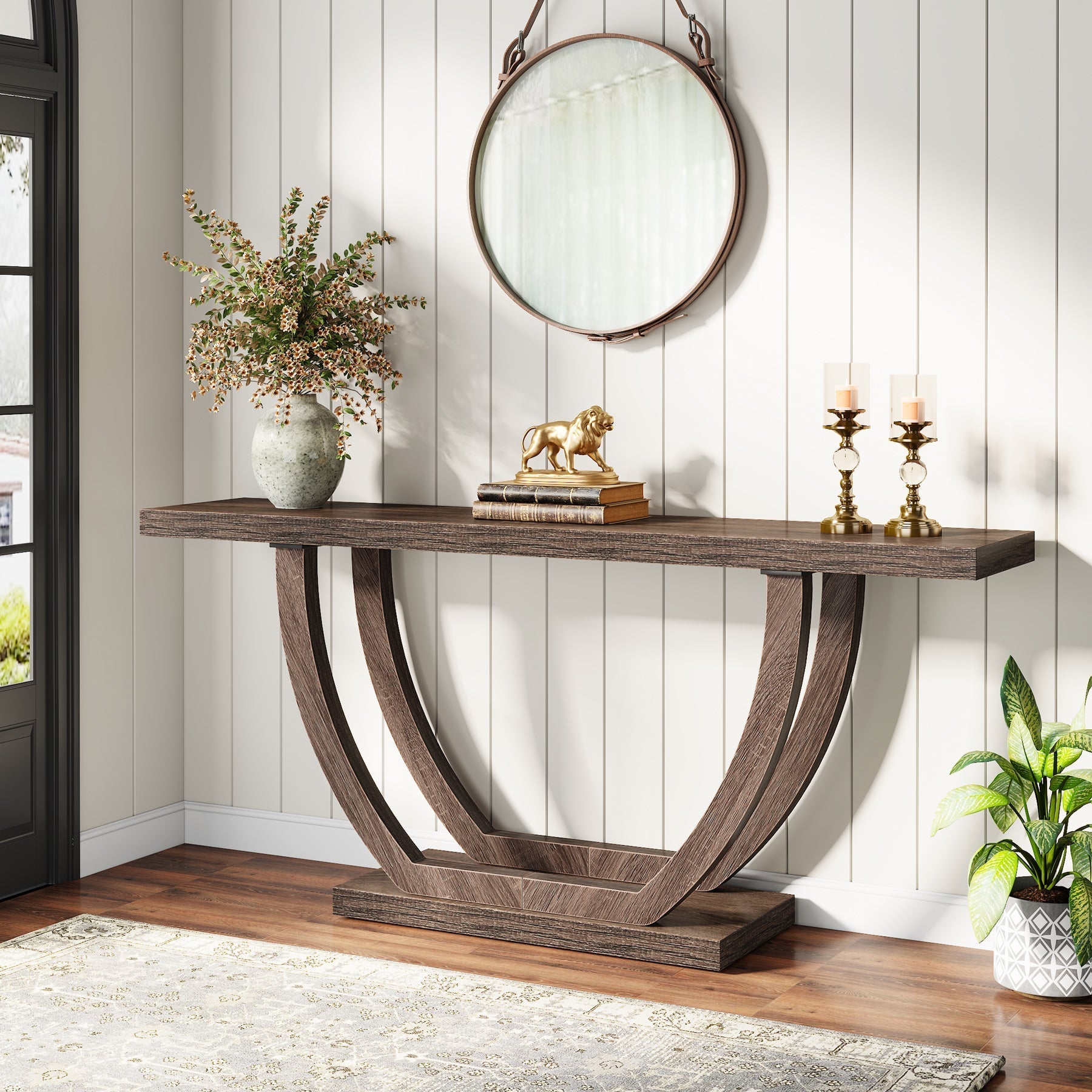 160 cm Farmhouse Console Table, 2-Tier Entryway Sofa Table