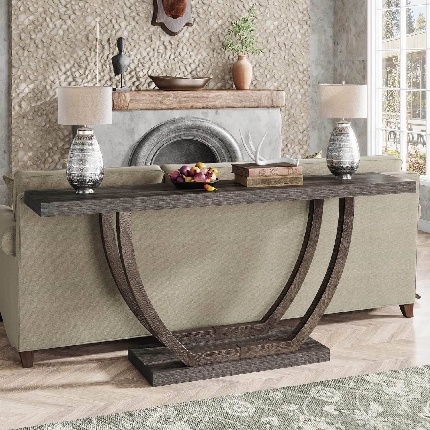 160 cm Farmhouse Console Table, 2-Tier Entryway Sofa Table