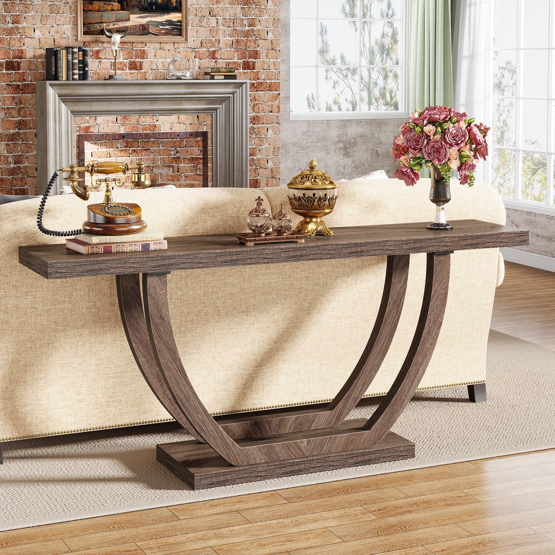 160 cm Farmhouse Console Table, 2-Tier Entryway Sofa Table