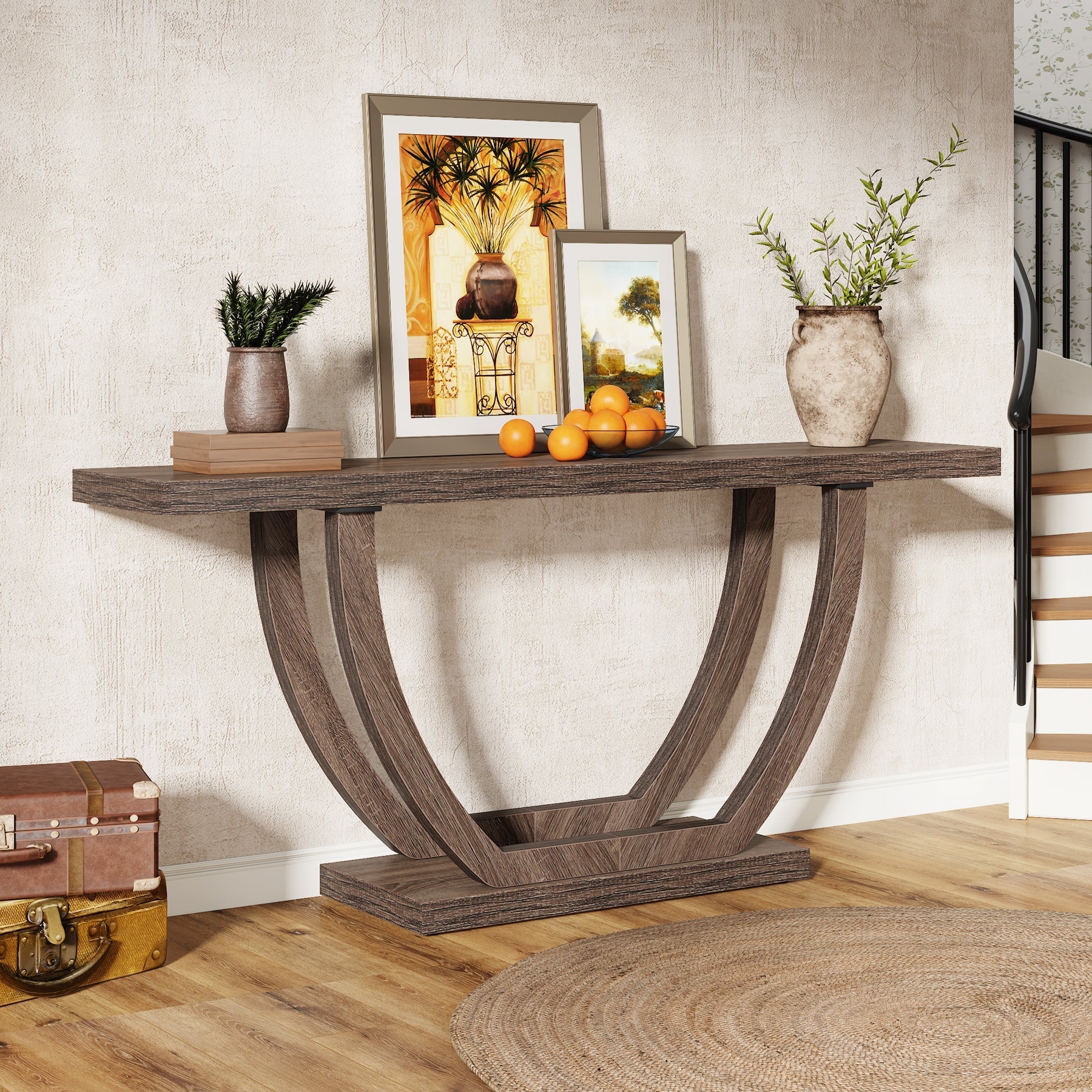 160 cm Farmhouse Console Table, 2-Tier Entryway Sofa Table