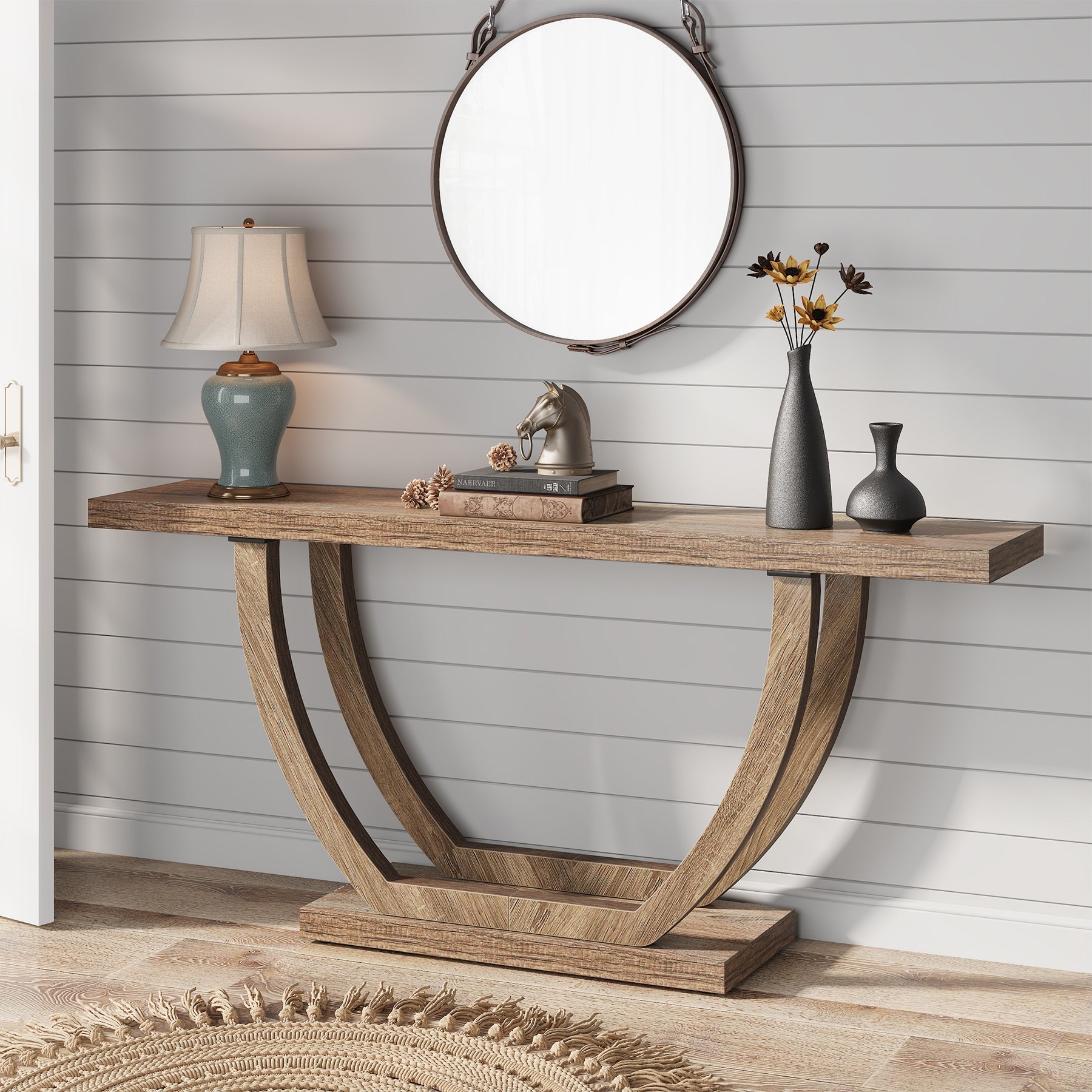 160 cm Farmhouse Console Table, 2-Tier Entryway Sofa Table