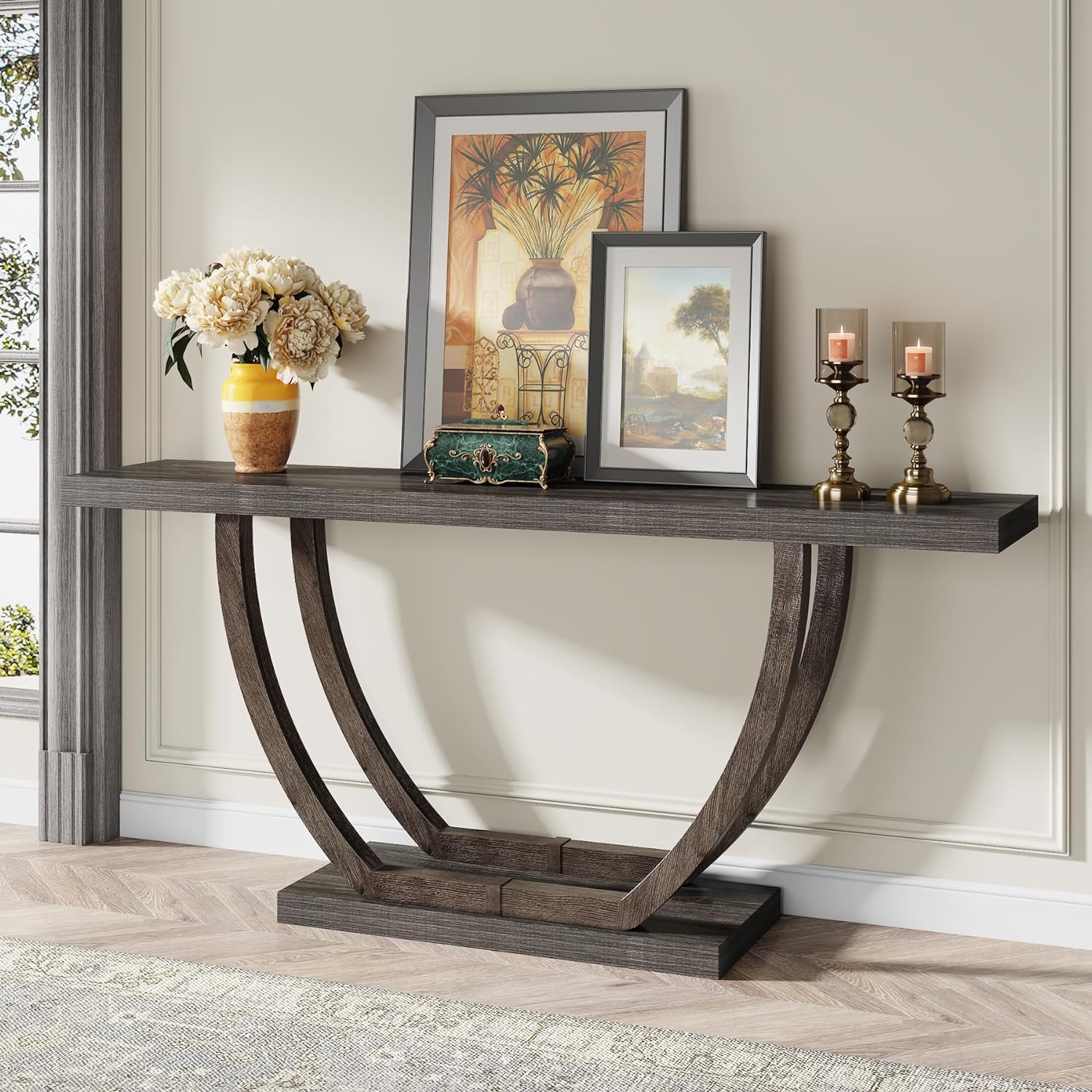 160 cm Farmhouse Console Table, 2-Tier Entryway Sofa Table