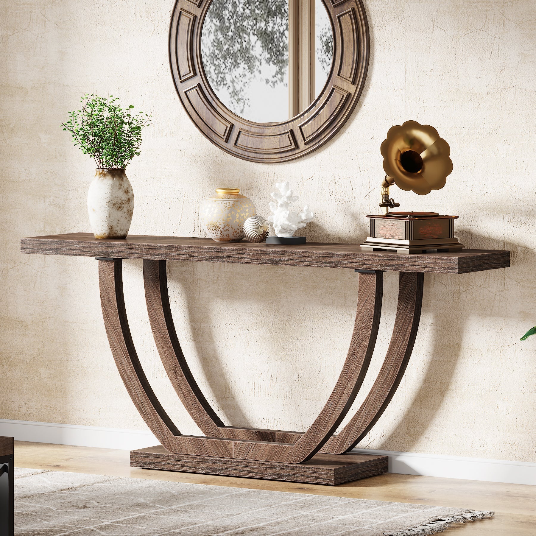 160 cm Farmhouse Console Table, 2-Tier Entryway Sofa Table