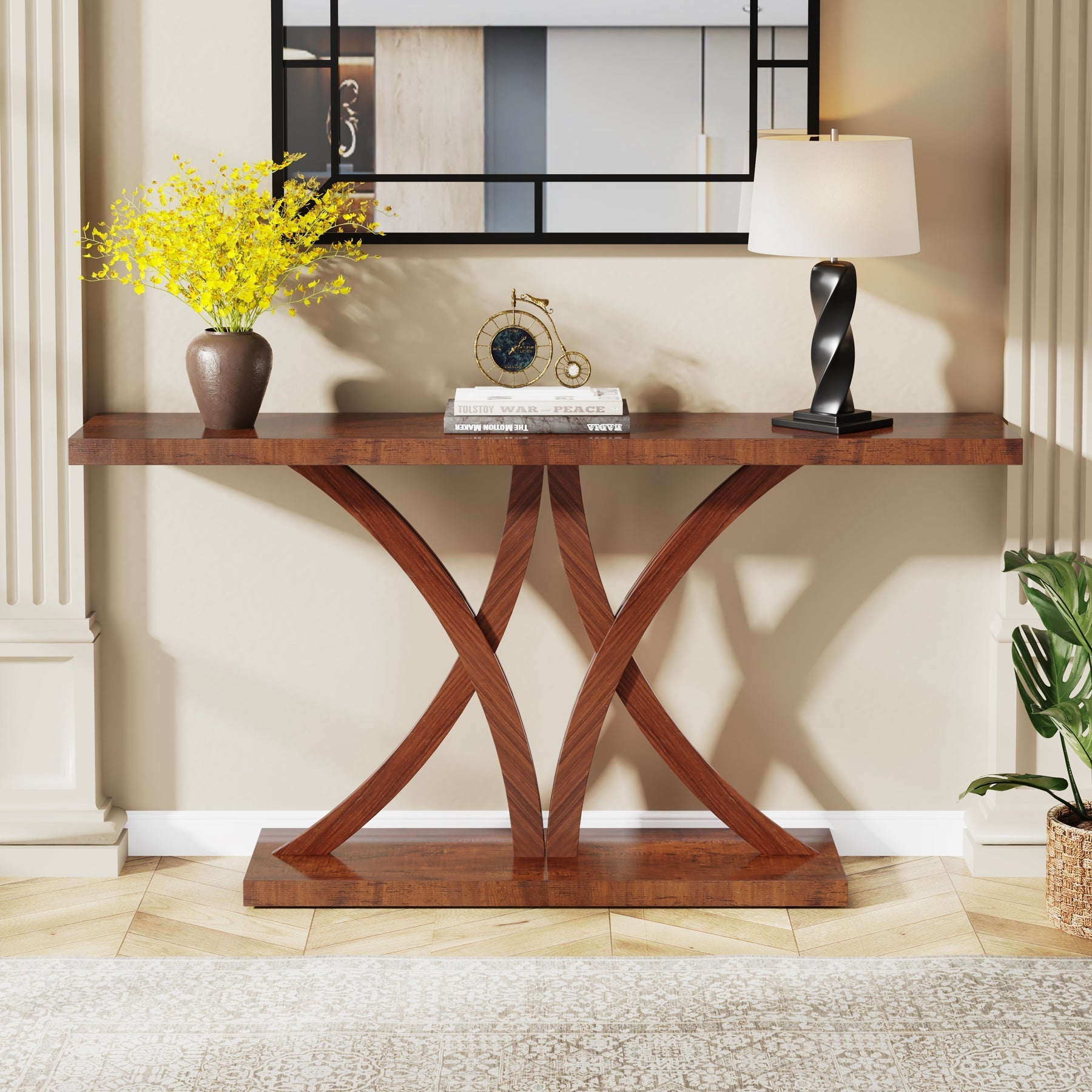 160 cm Farmhouse Console Table, Industrial Wood Sofa Entryway Table