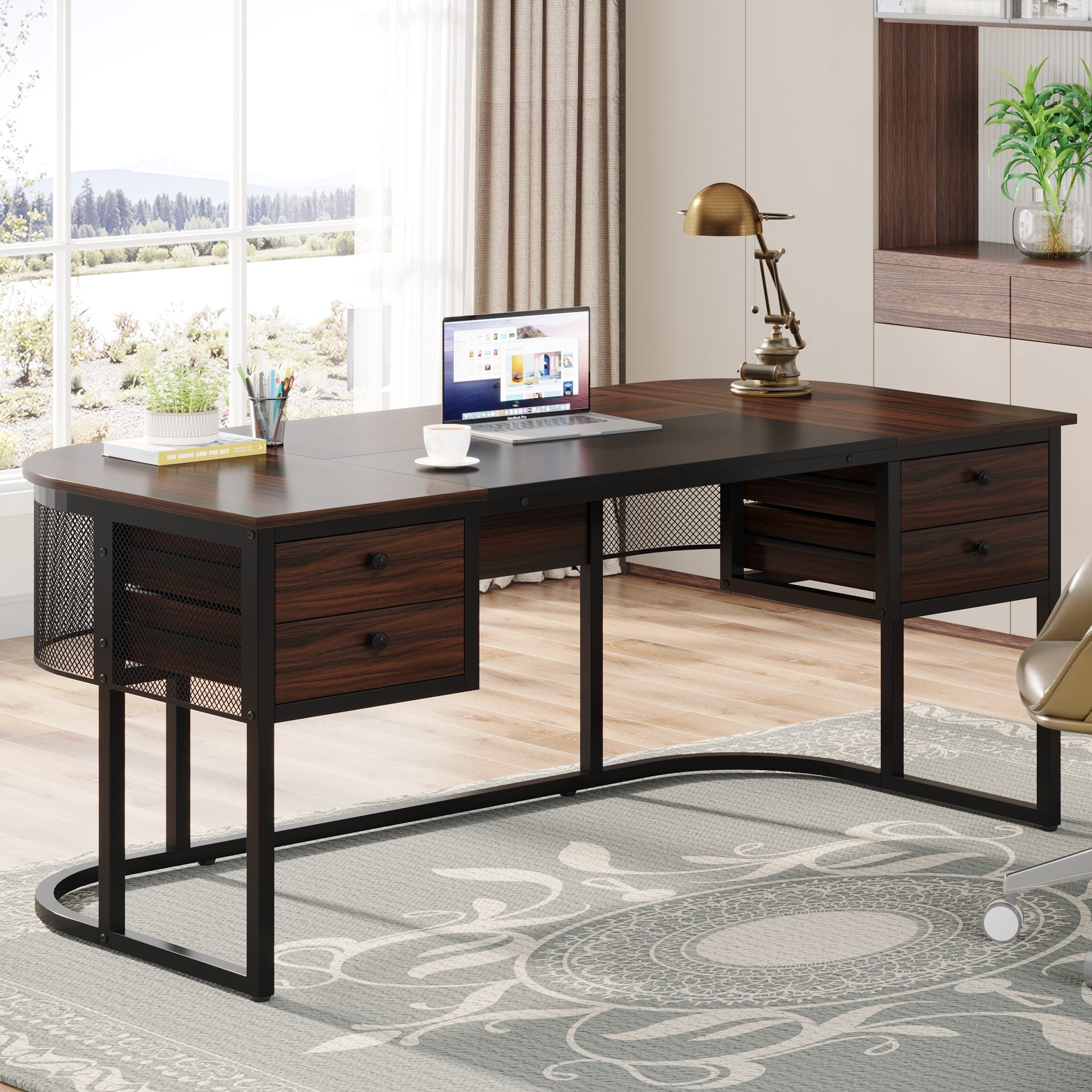 160 cm Computer Desk Executive Desk with 4 Drawers