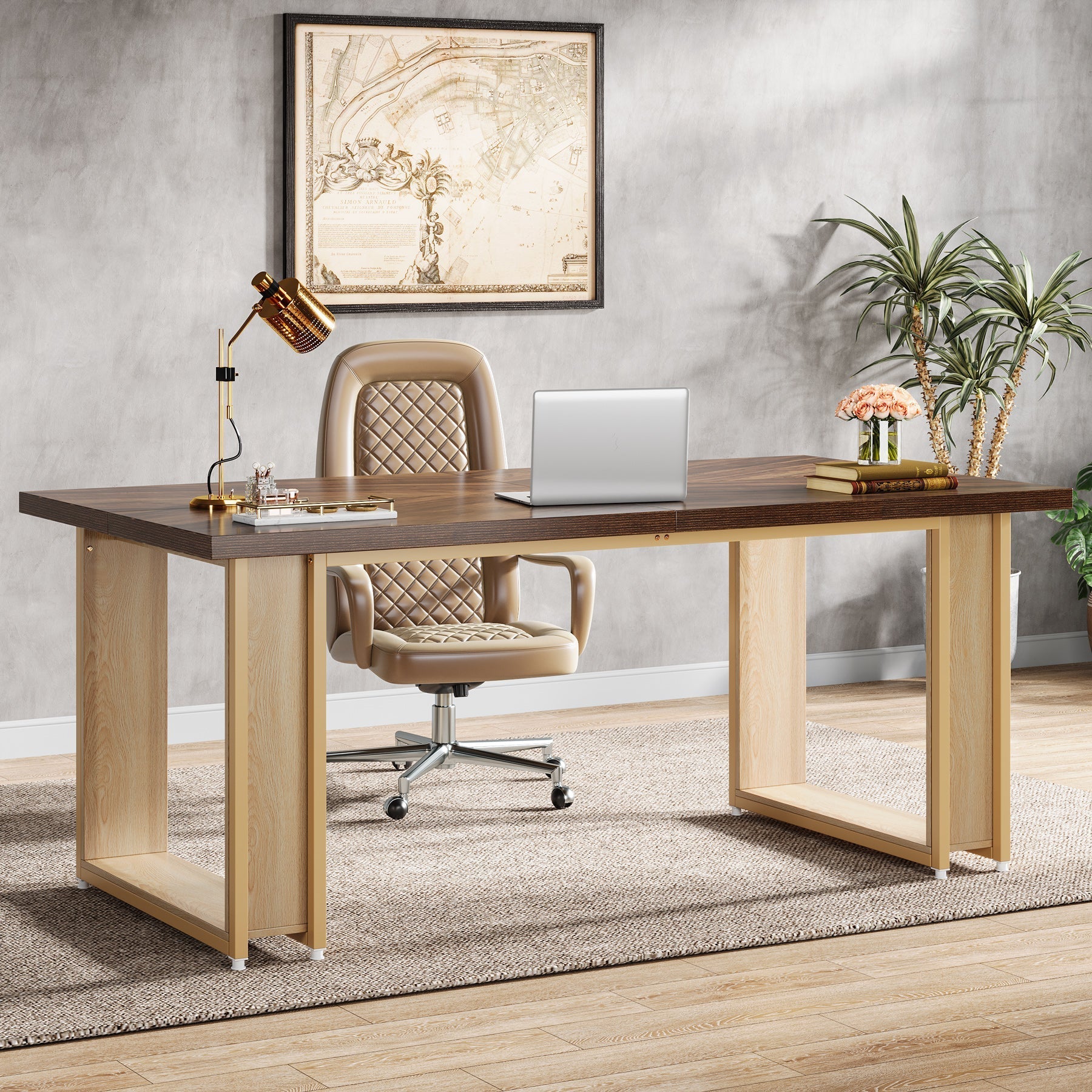 160 cm Computer Desk, Rectangular Wood Executive Desk for Home Office