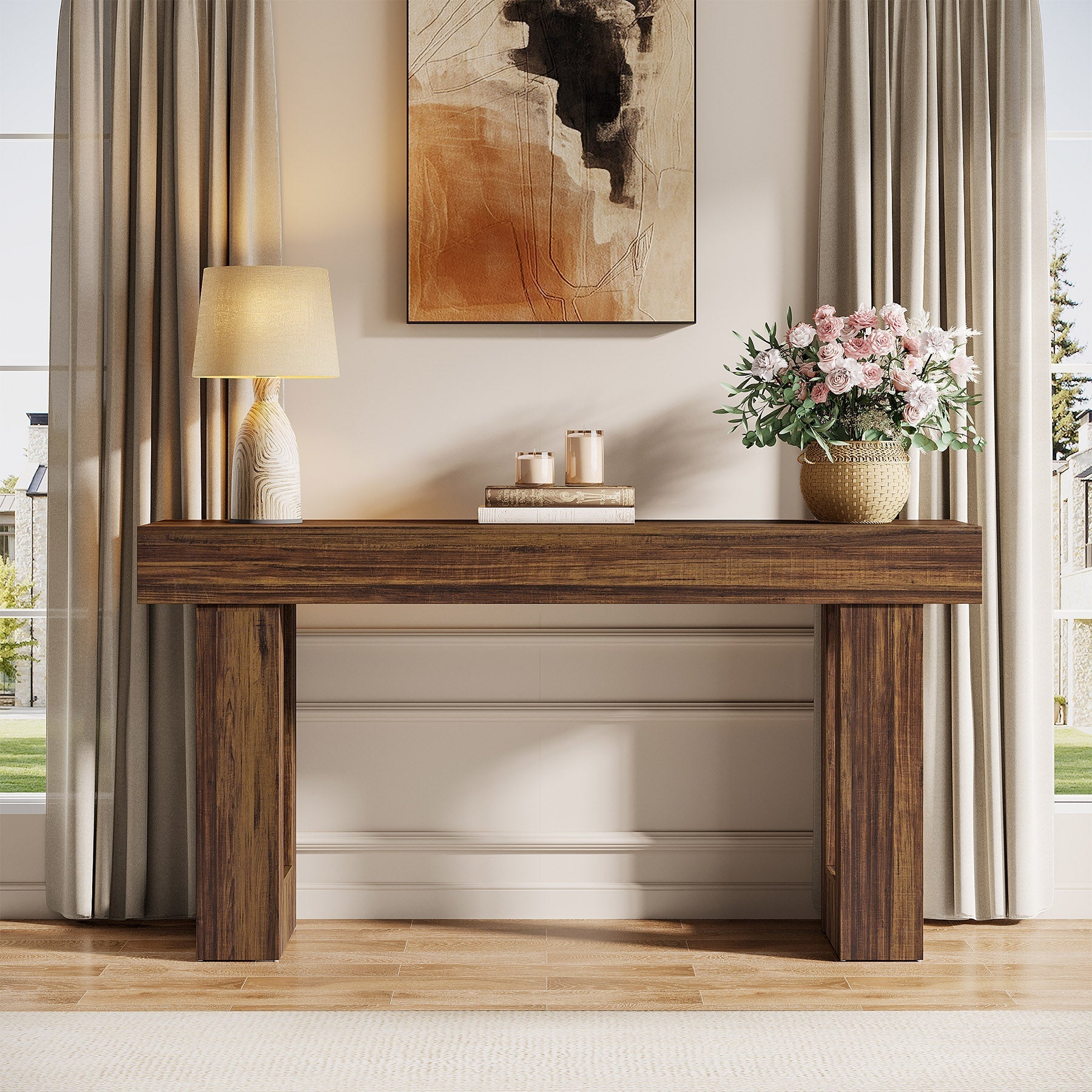 160 cm Console Table, Farmhouse Wooden Sofa Table Entryway Table