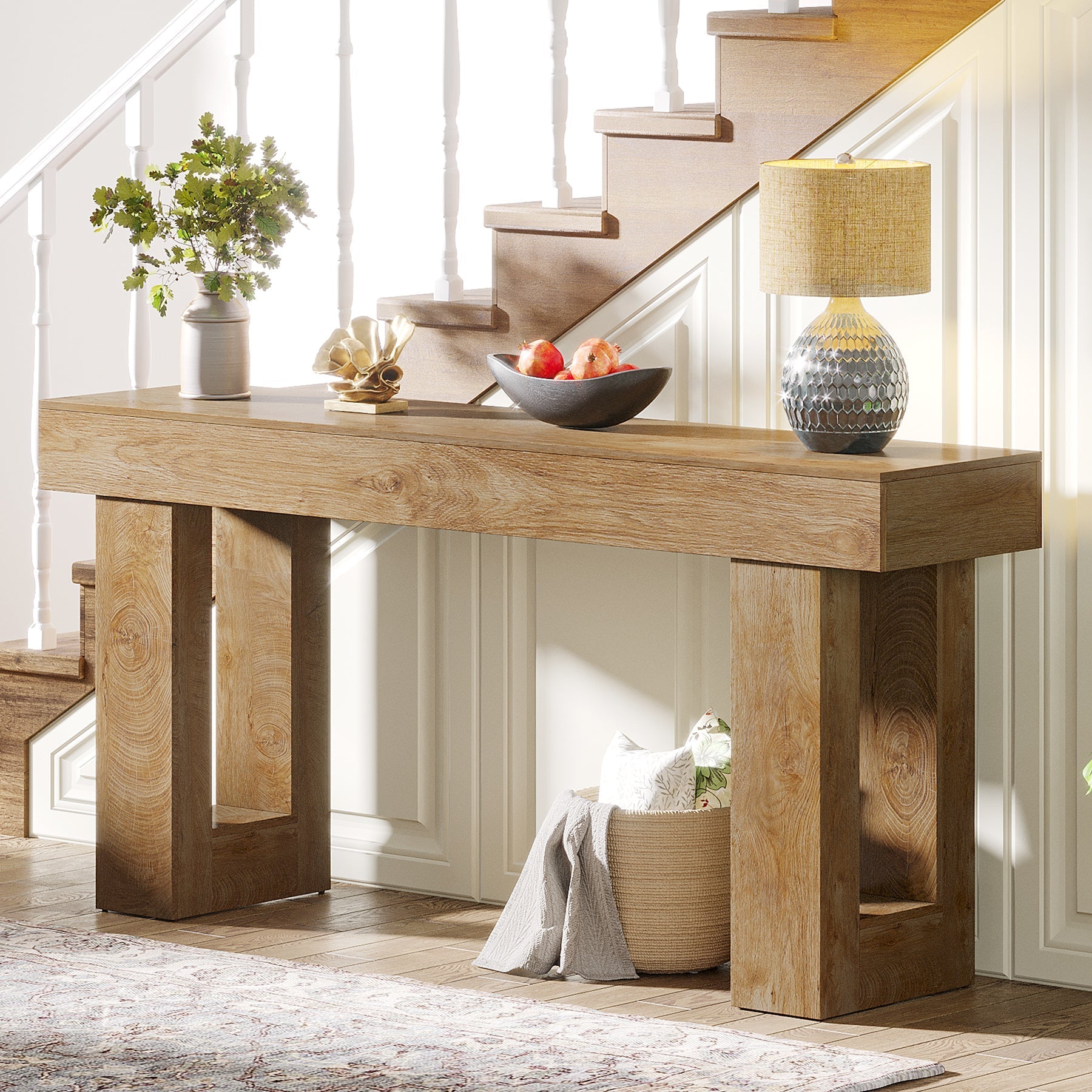 160 cm Console Table, Farmhouse Wooden Sofa Table Entryway Table