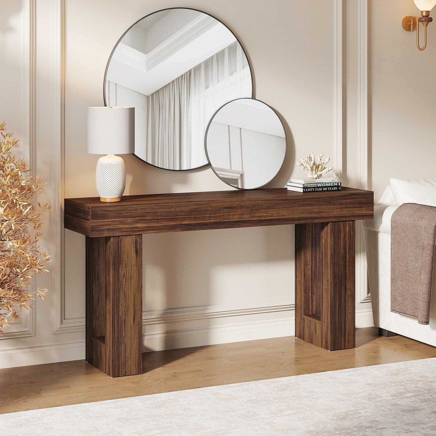 160 cm Console Table, Farmhouse Wooden Sofa Table Entryway Table