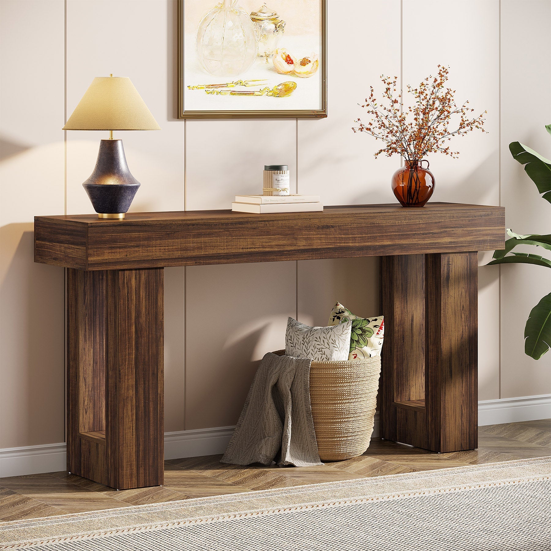 160 cm Console Table, Farmhouse Wooden Sofa Table Entryway Table